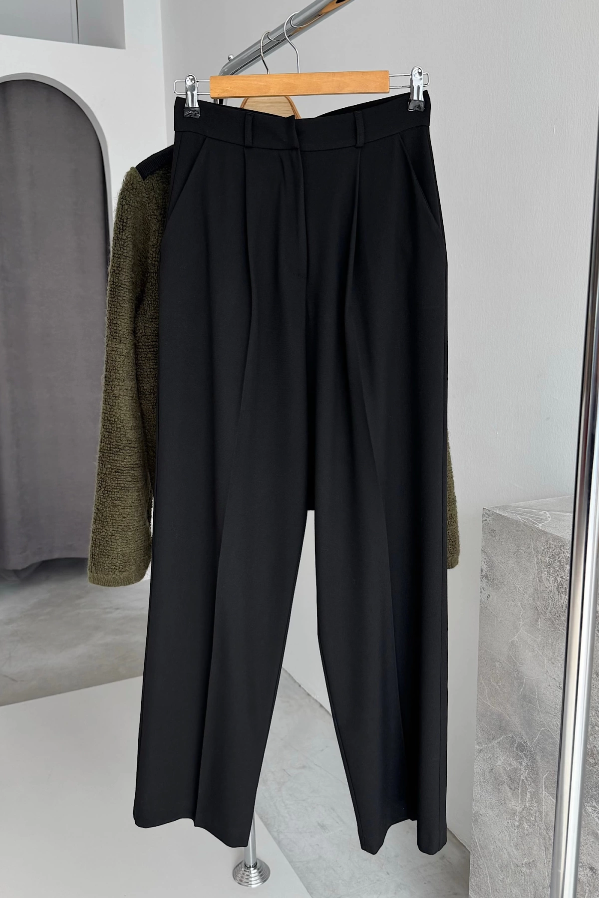 Palazzo Fabric Trousers Siyah