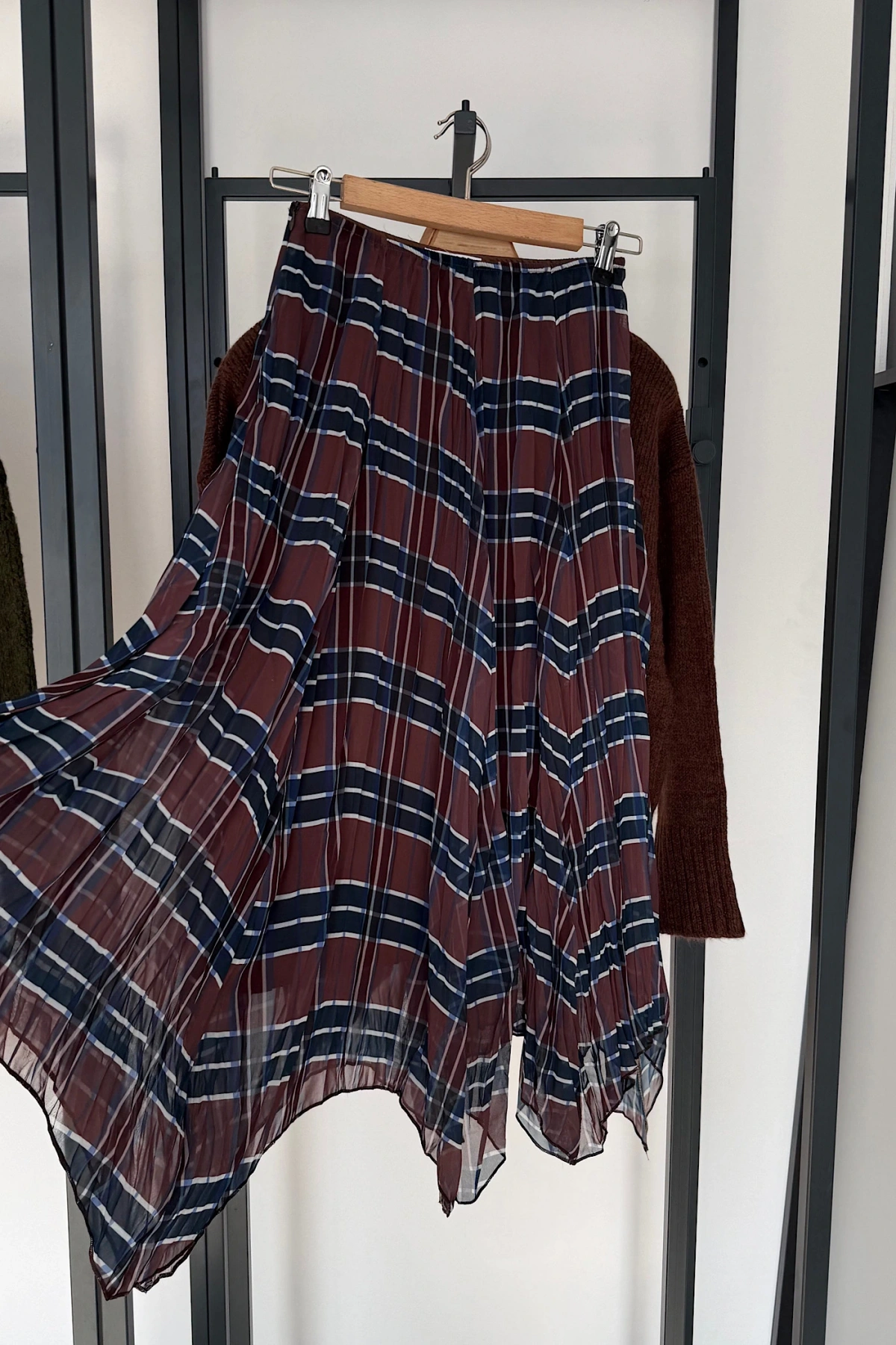 Parçalı Ekose Etek Kahverengi