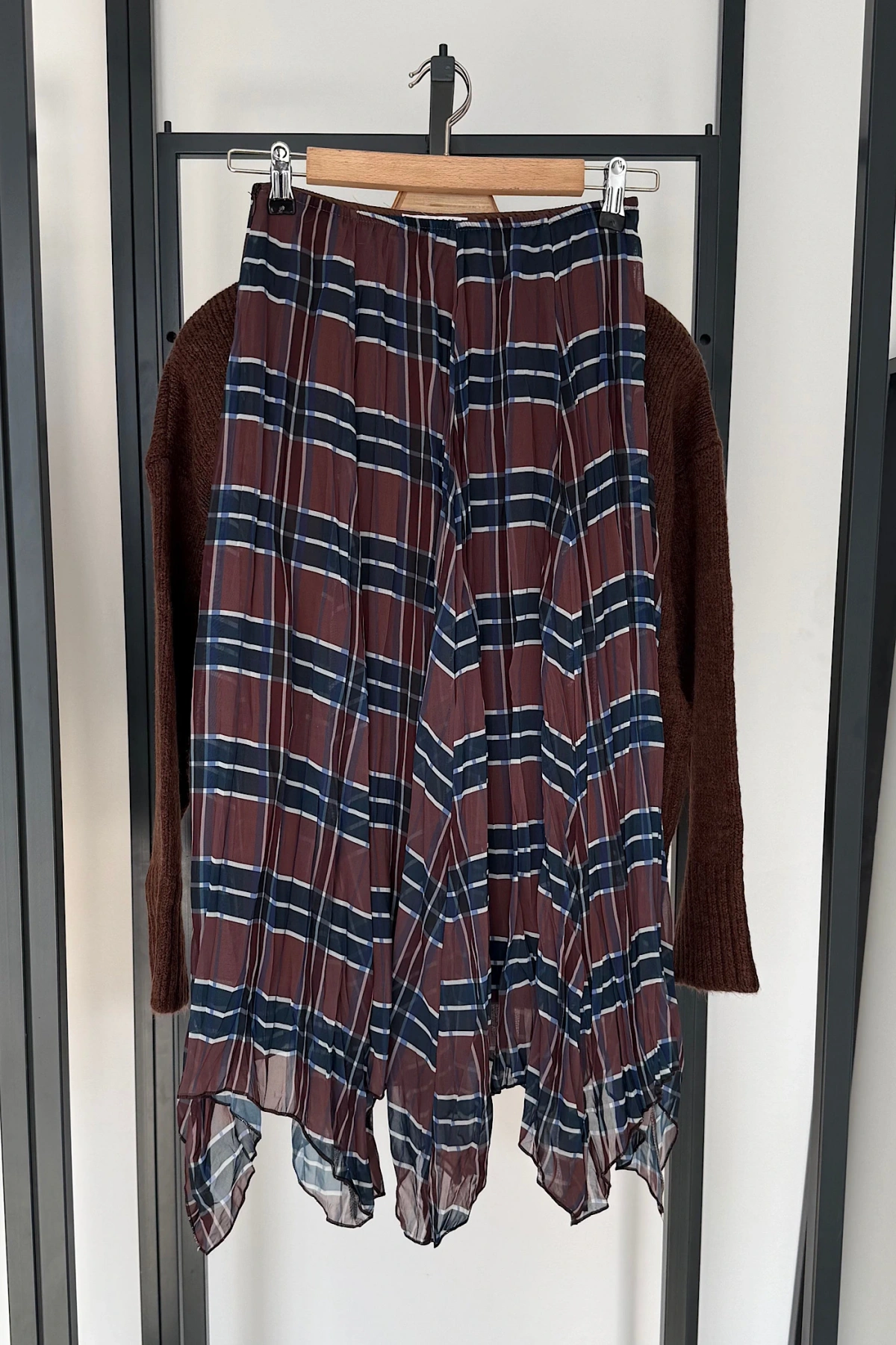 Parçalı Ekose Etek Kahverengi