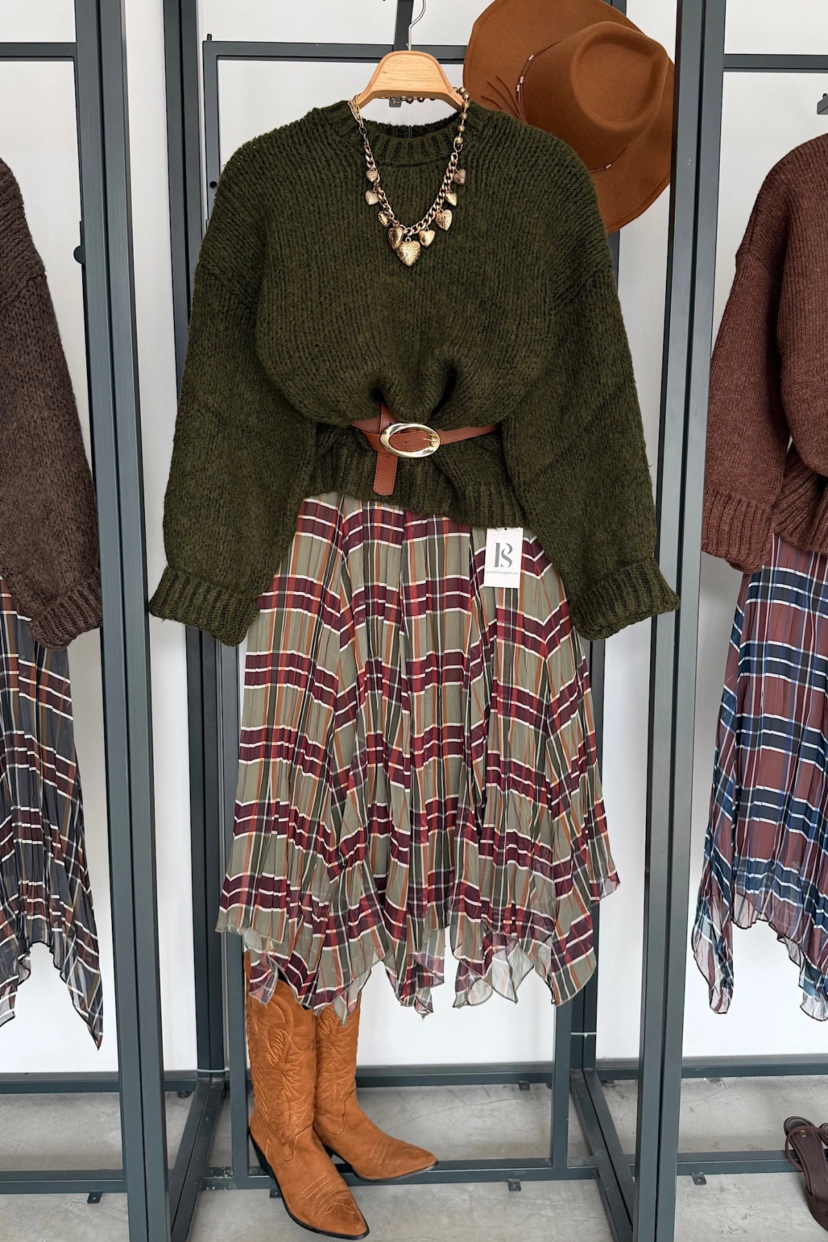 Parçalı Ekose Etek Yeşil