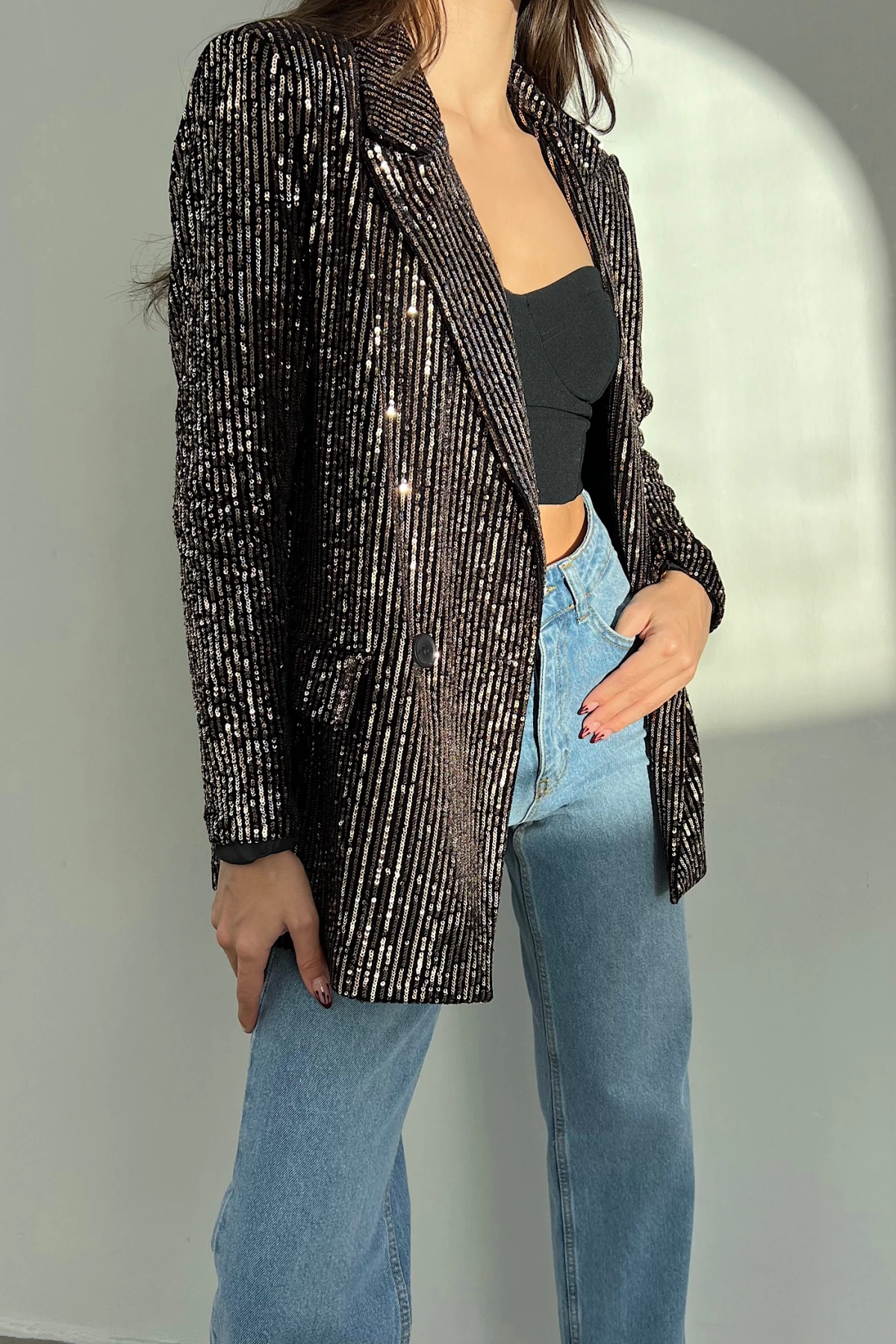 Sequined Blazer Jacket / Brown