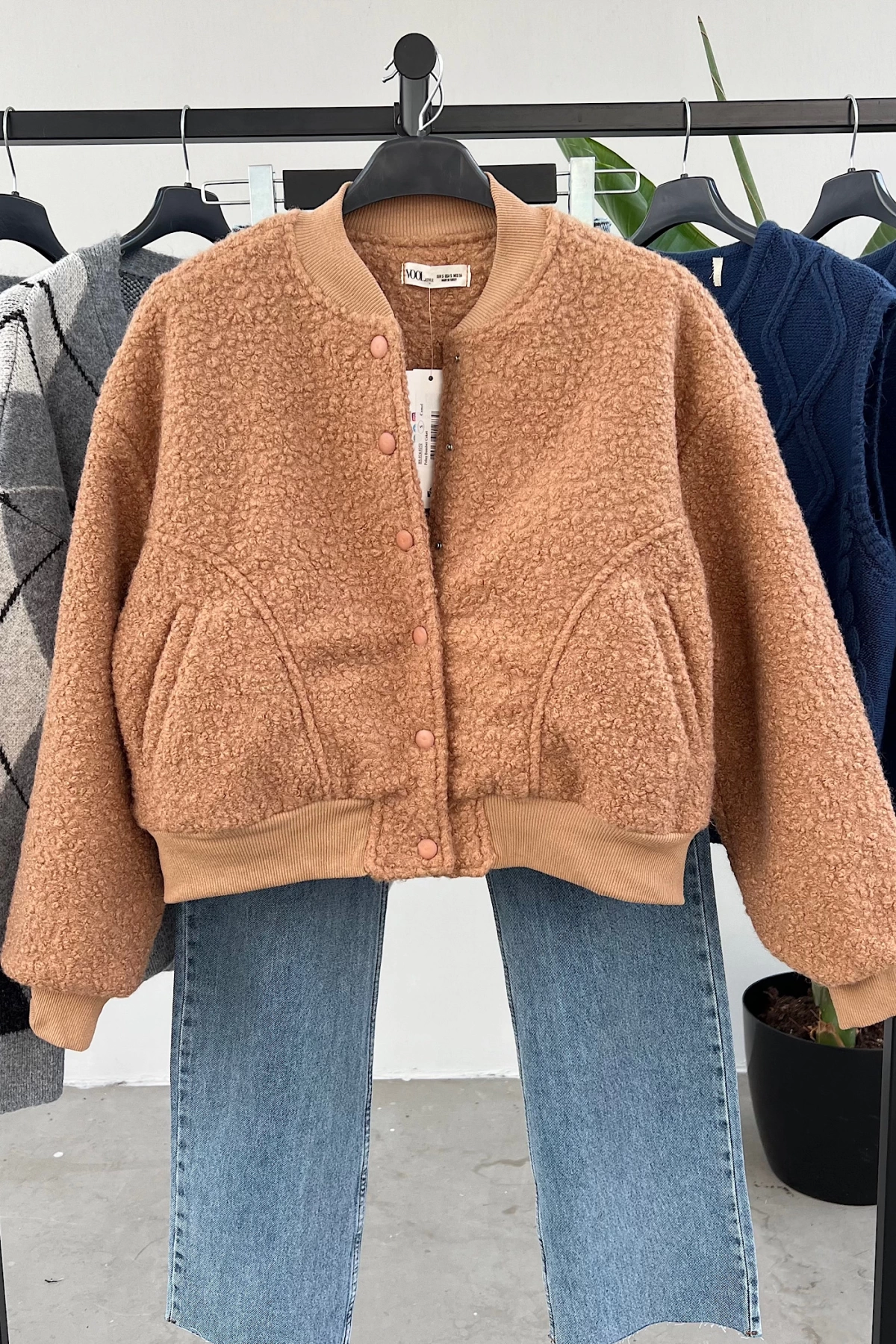 Peluş Bomber Ceket Camel