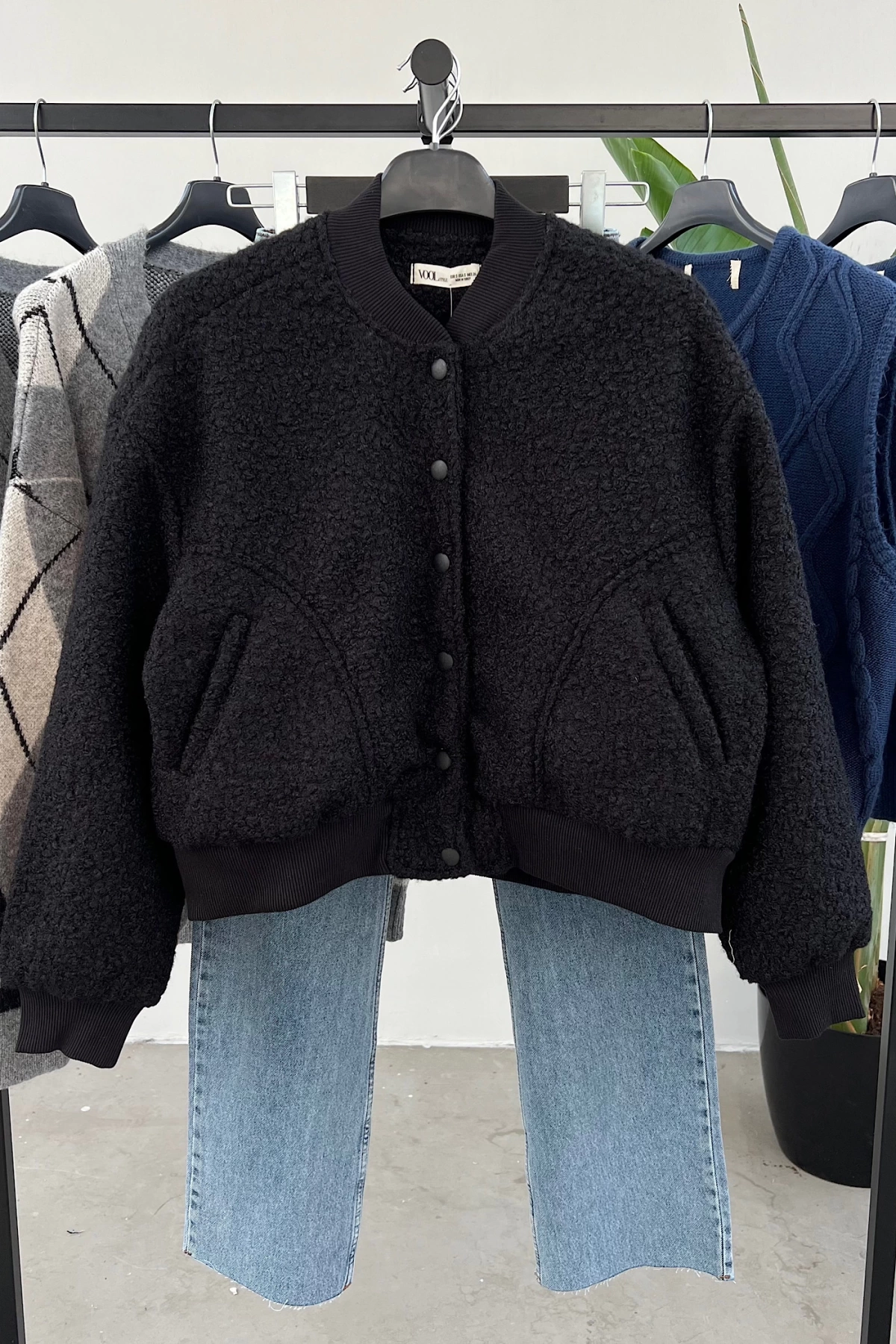 Peluş Bomber Ceket Siyah