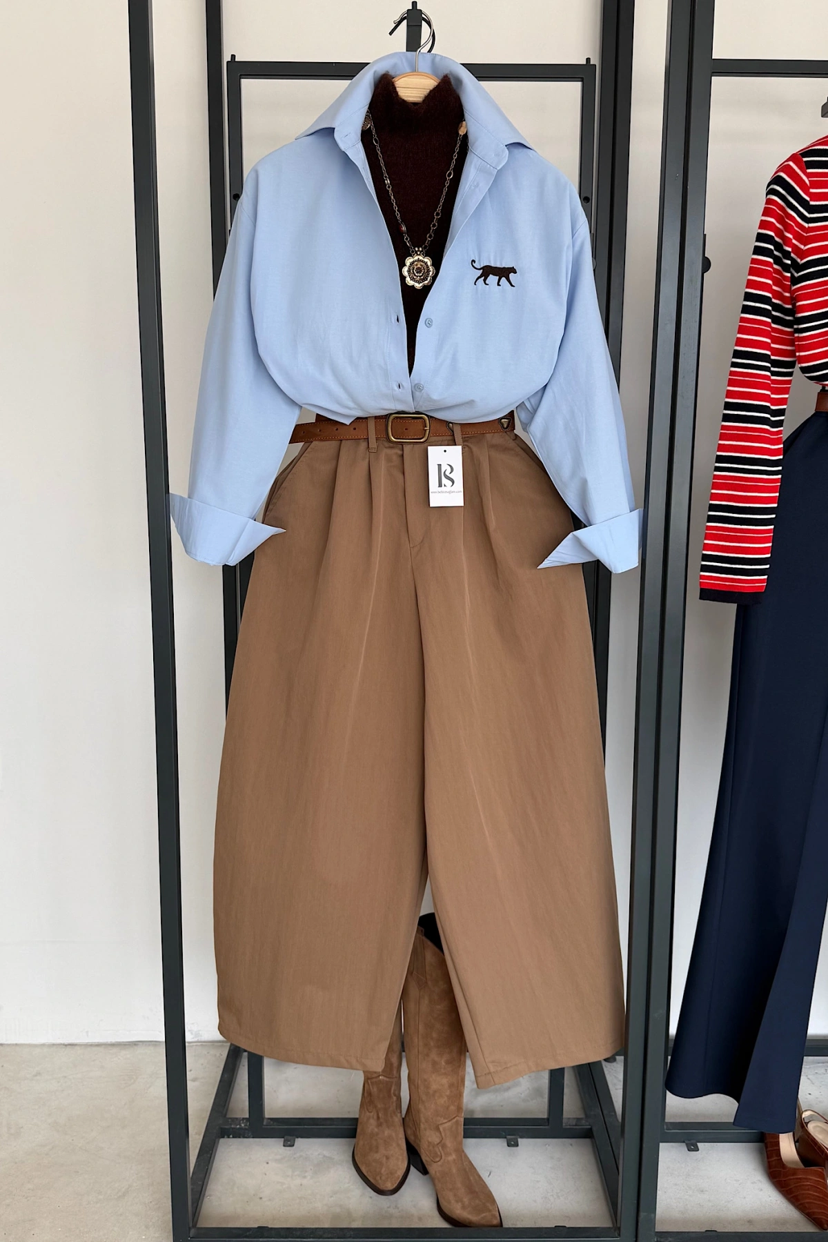 Pileli Bagy Pantolon Camel