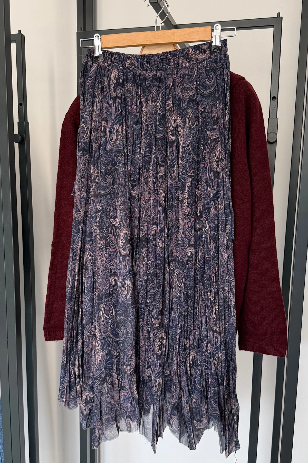 Pislik İsli Asimetrik Kesim İçi Astarlı Etek Lacivert