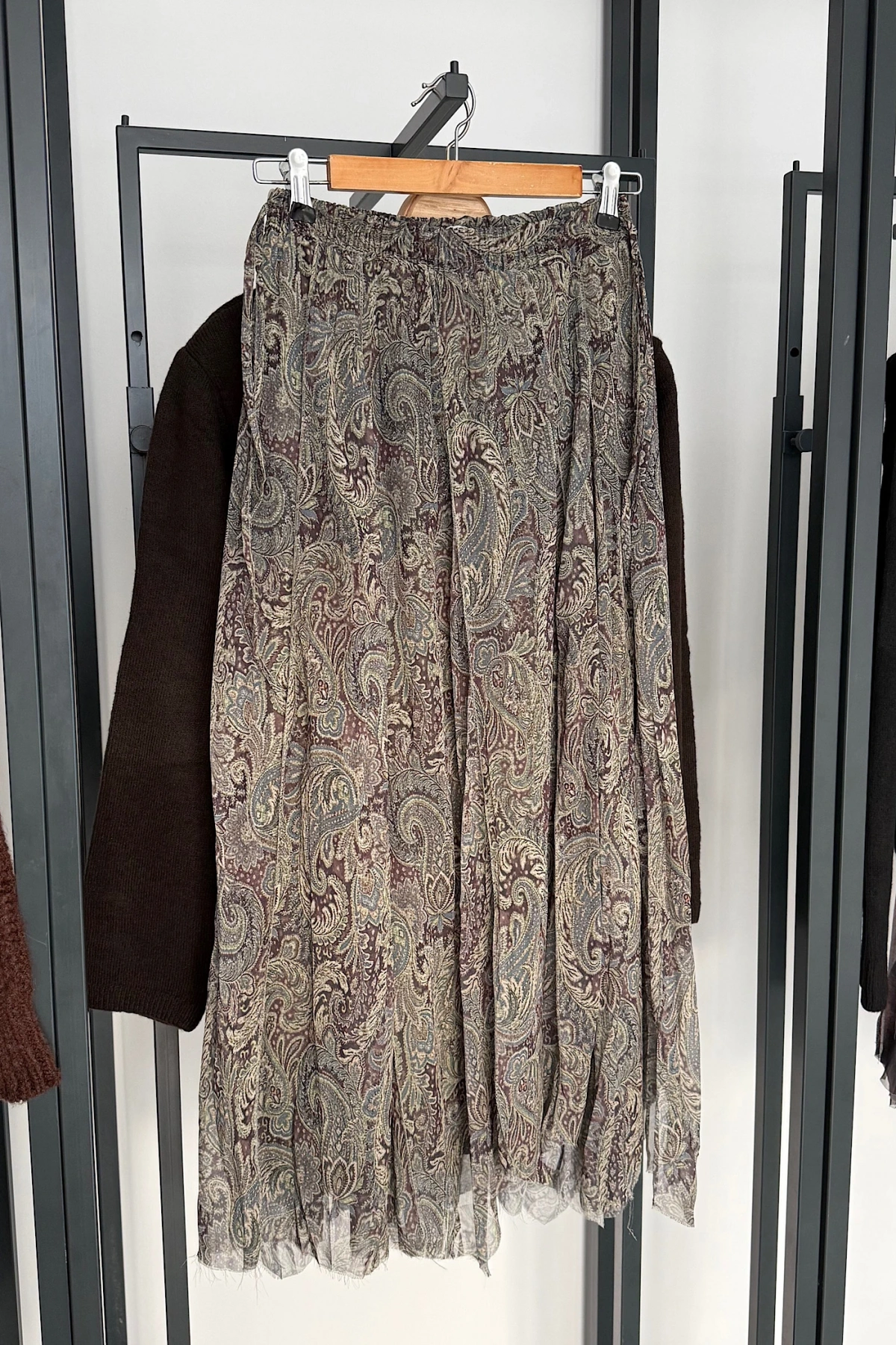 Pislik İsli Asimetrik Kesim İçi Astarlı Etek Yeşil