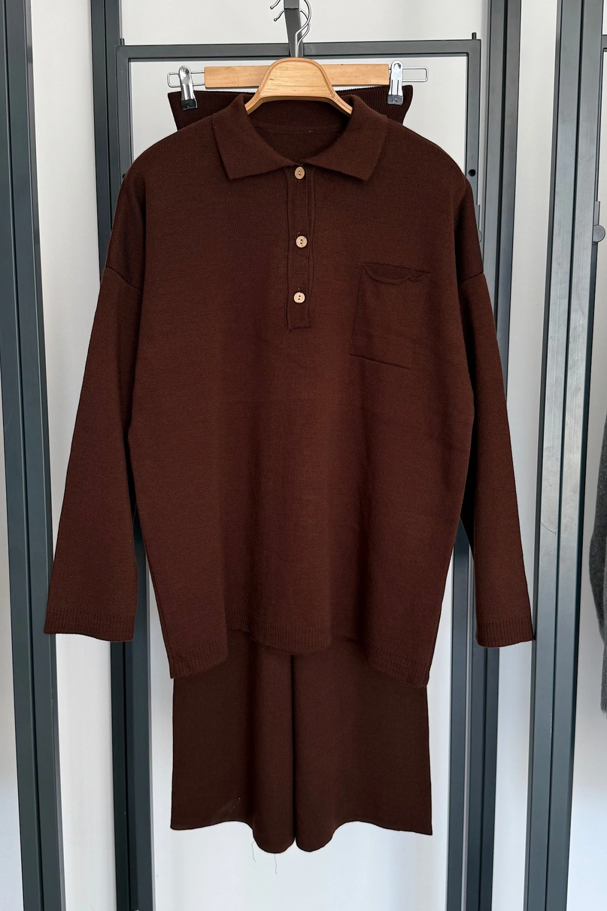 Polo Yaka Cepli Takım Kahverengi