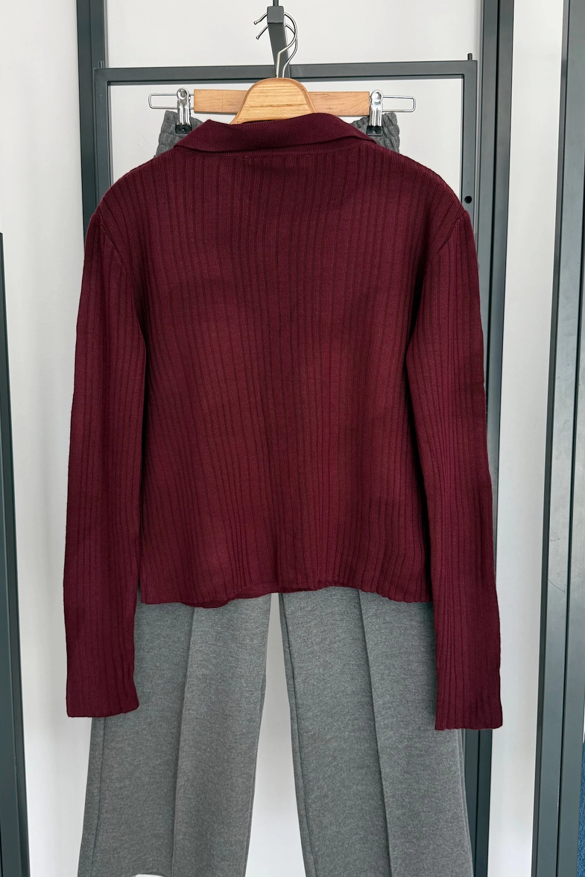 Polo Yaka Hırka Bordo