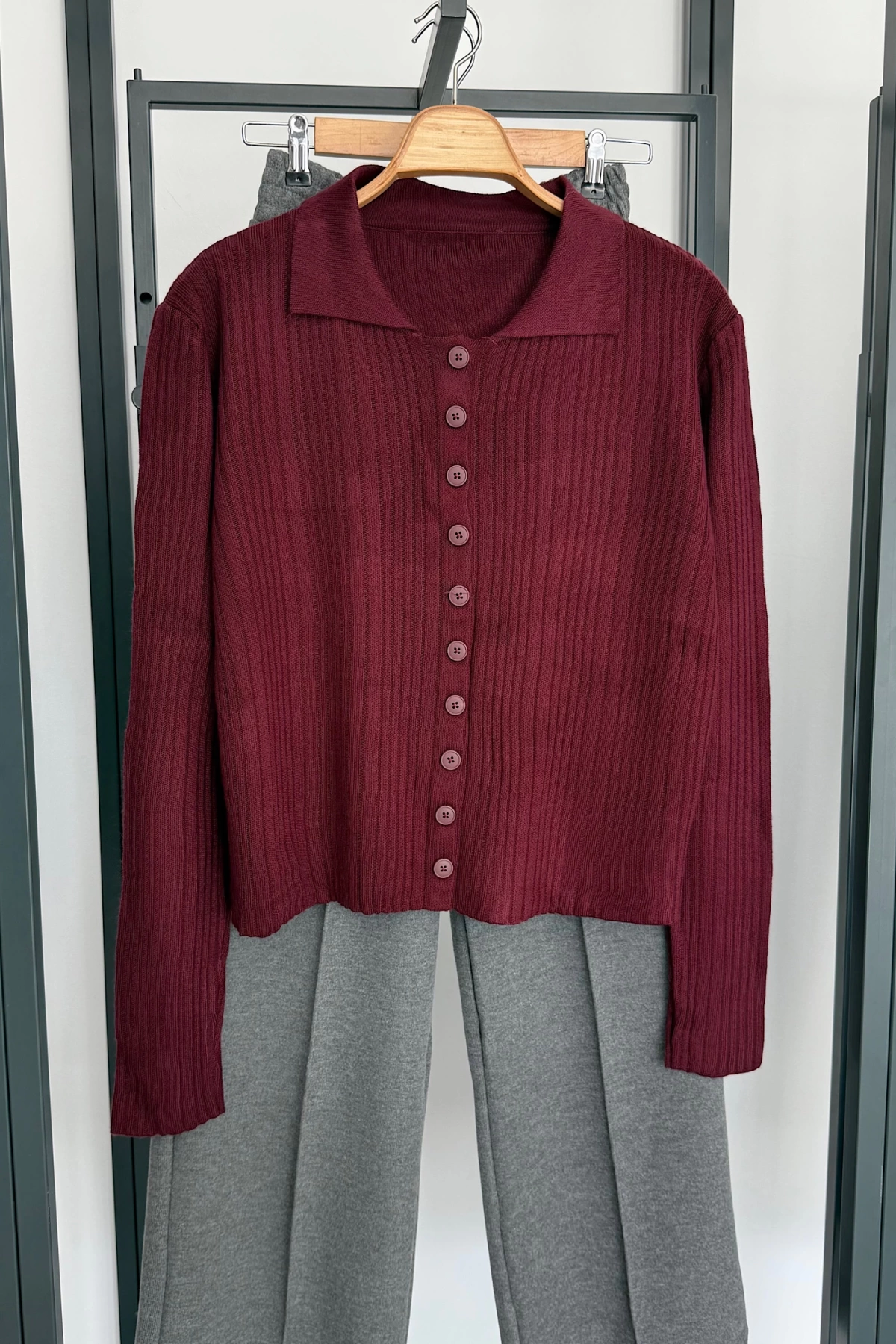 Polo Yaka Hırka Bordo