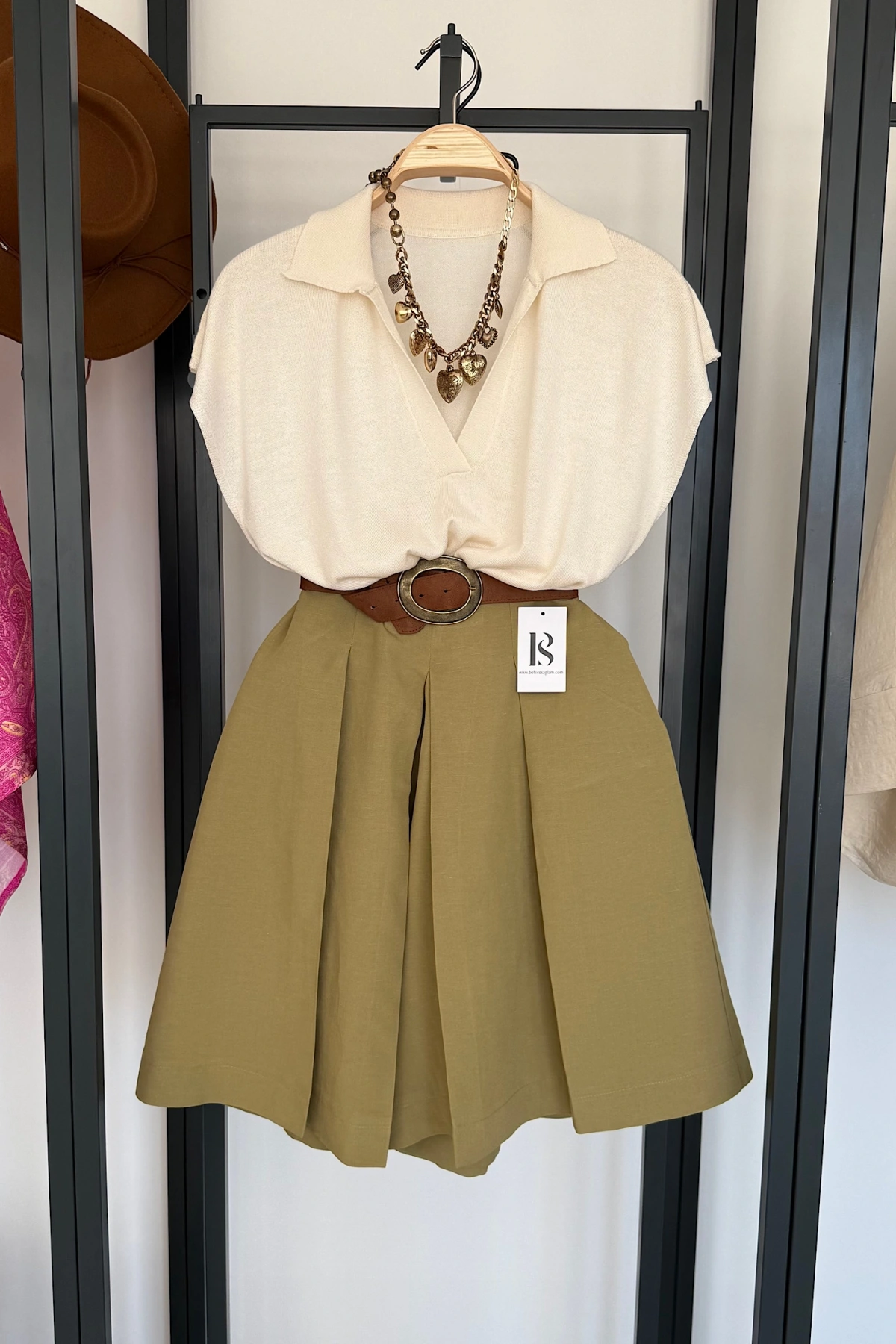 Polo Yaka Triko Bluz Ekru