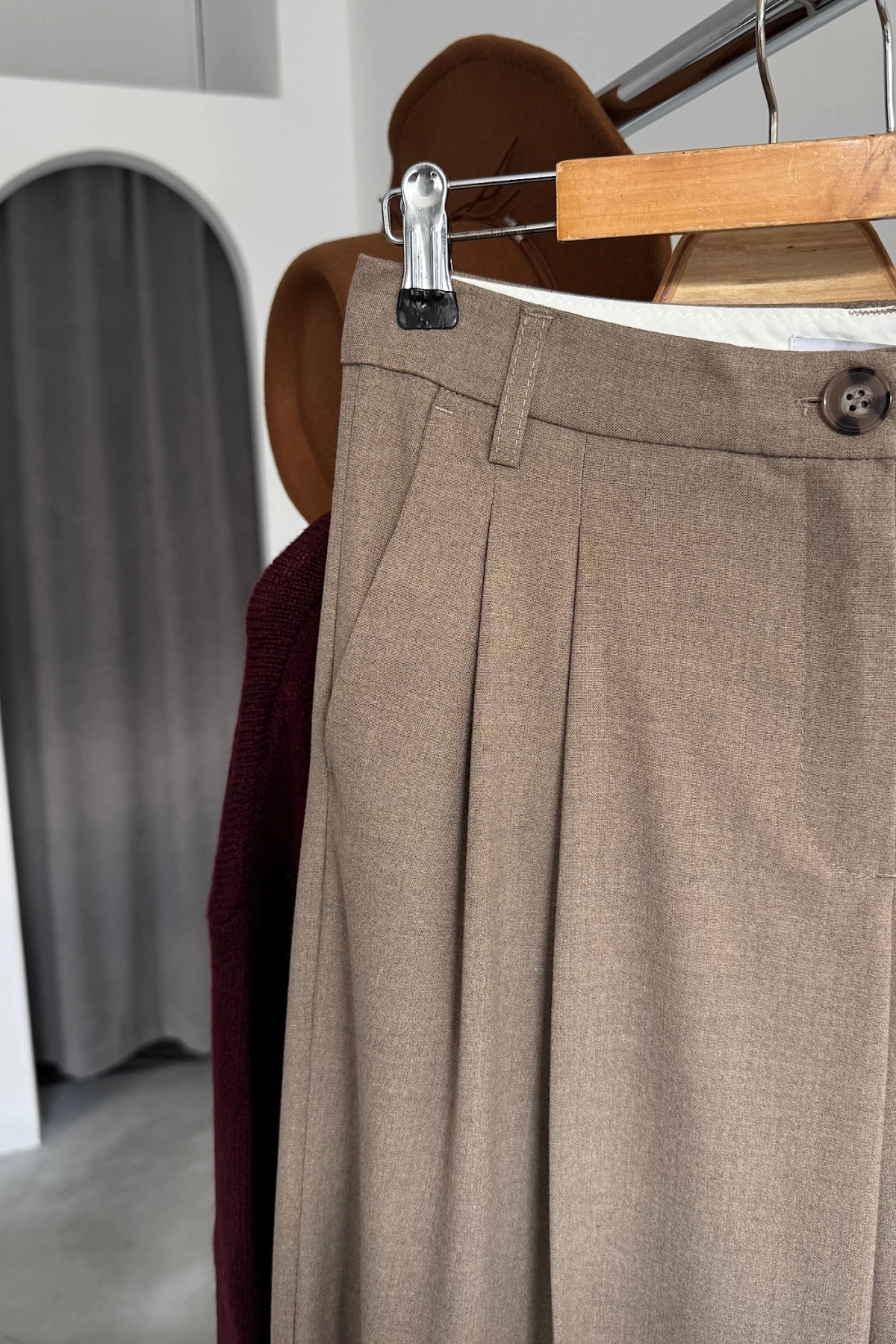 Premıum Çift Pilili Pantolon Camel