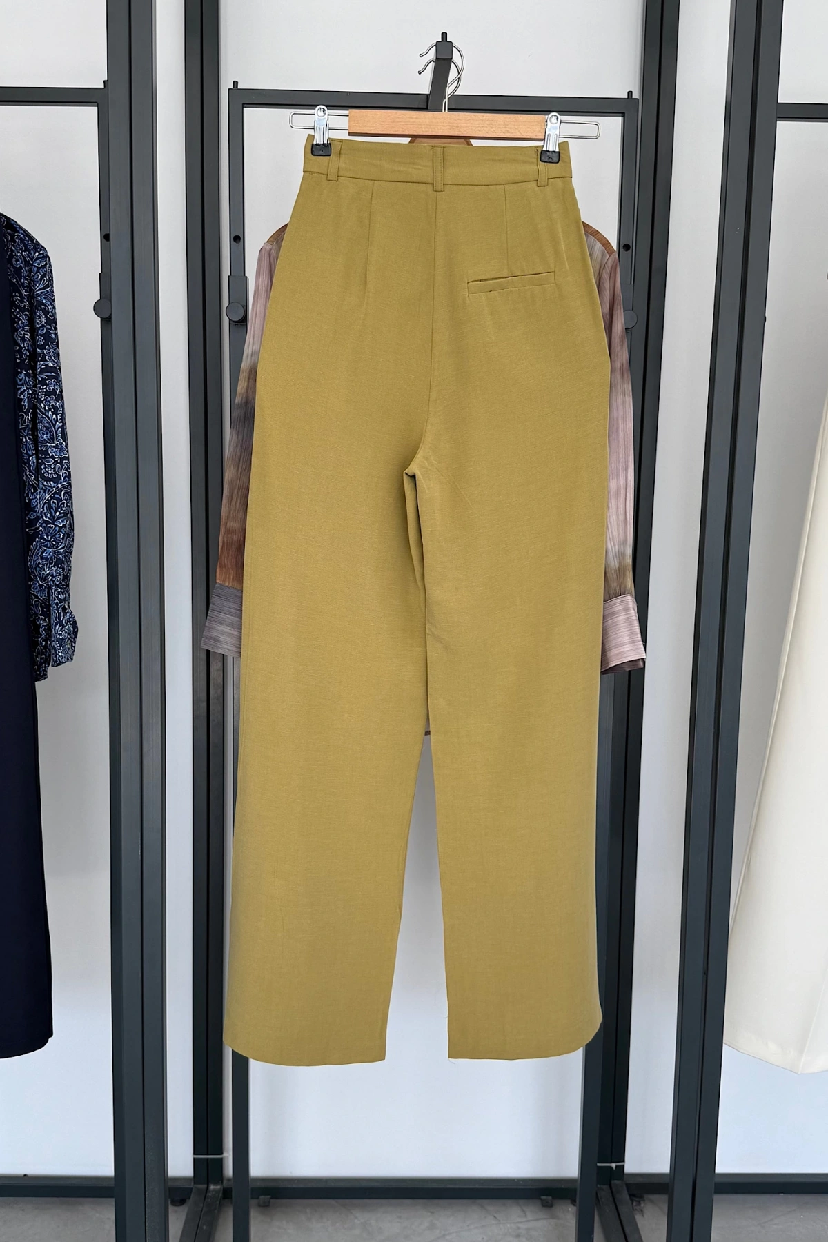 Premıum Keten Palazzo Pantolon Olive
