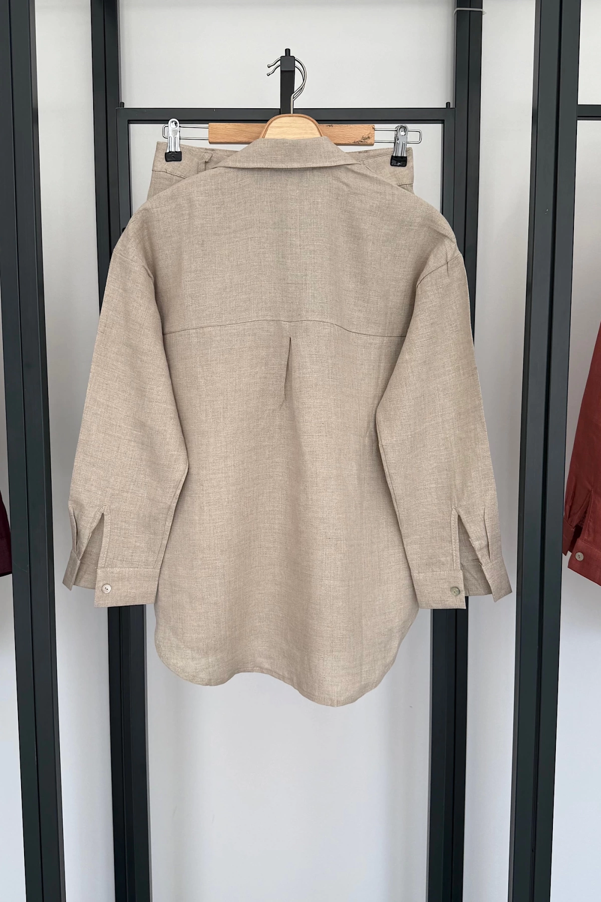 Premıum Oversize Keten Gömlek Bej