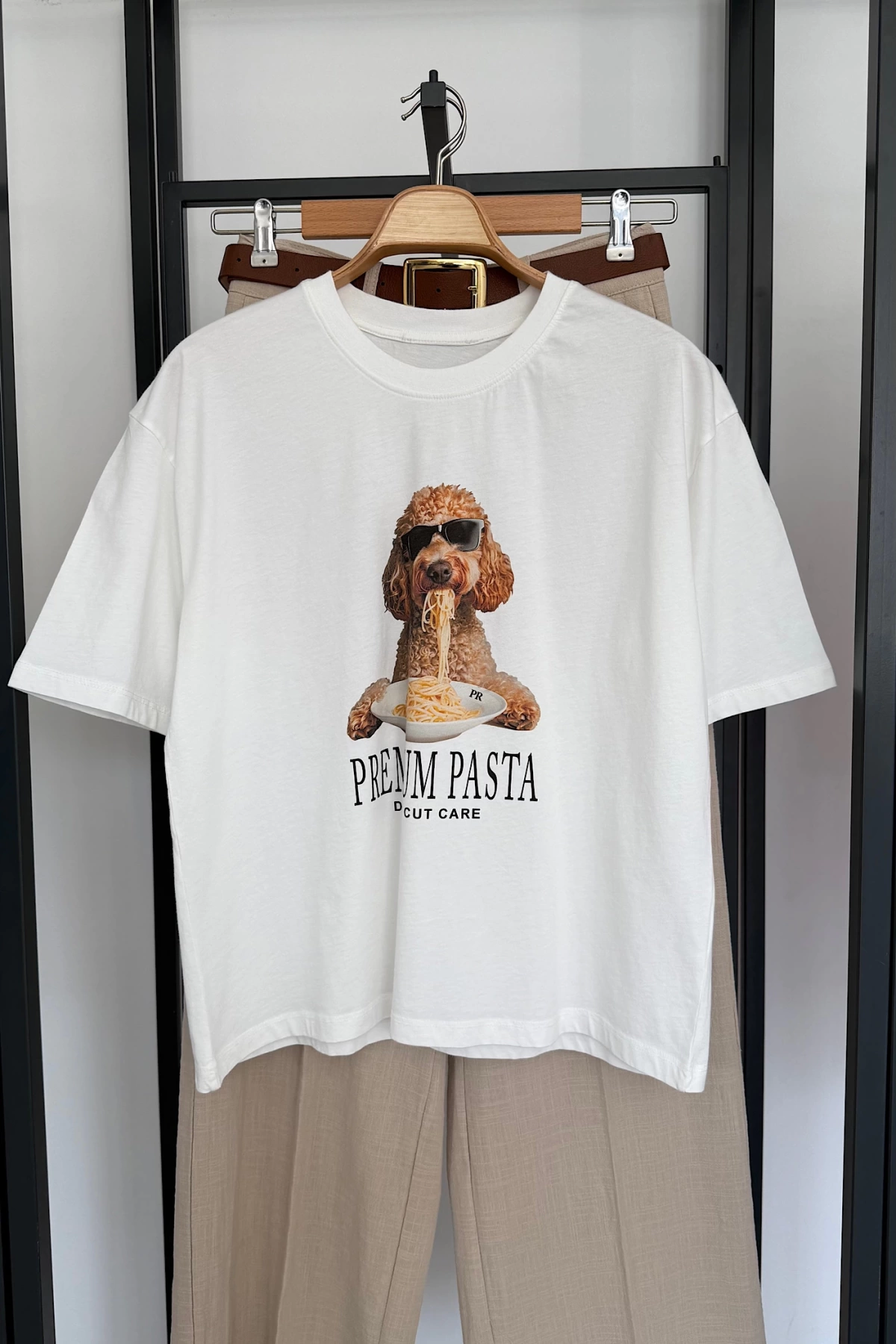 Premıum Pasta Köpek Baskılı T-Shirt