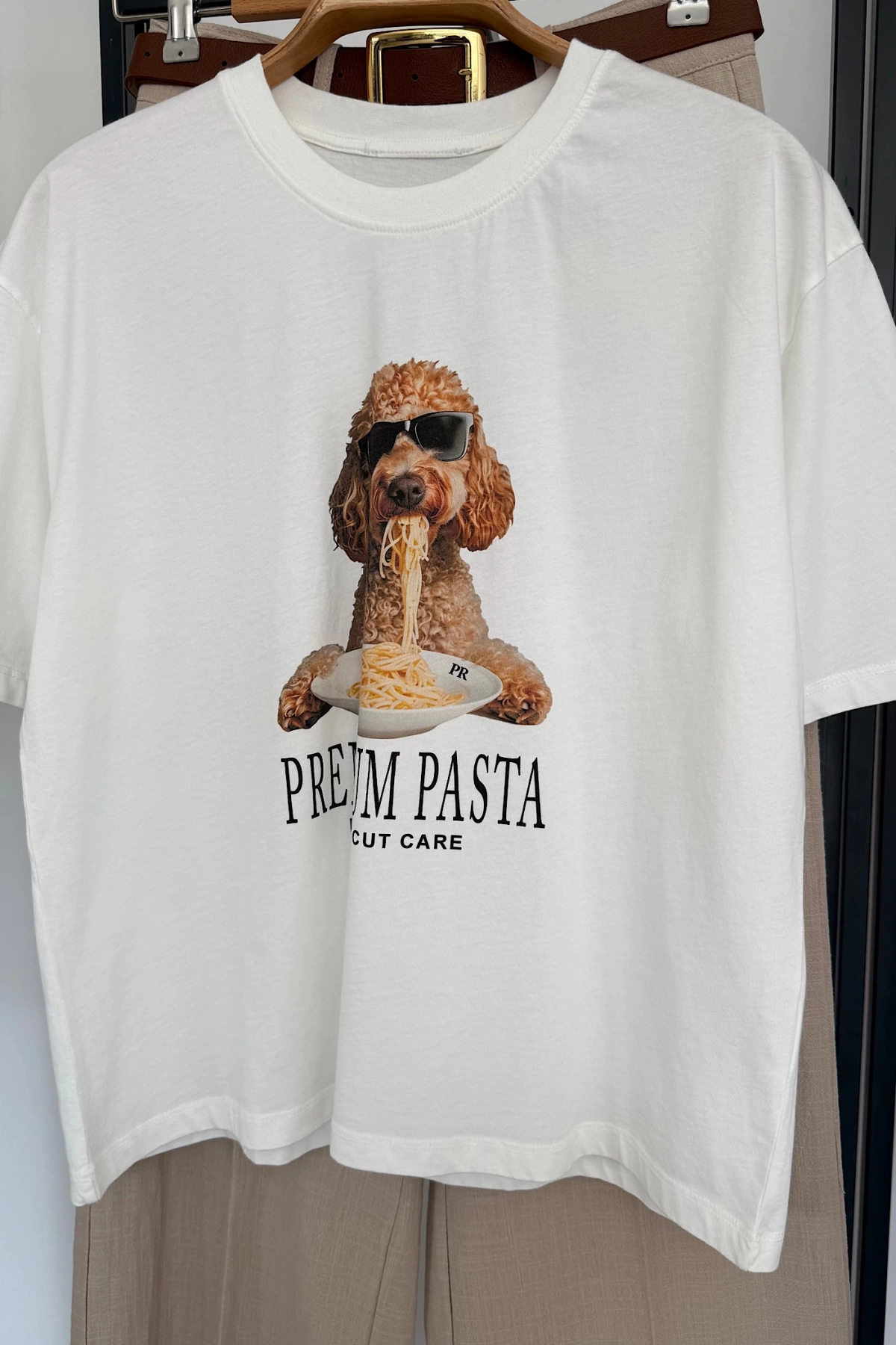 Premıum Pasta Köpek Baskılı T-Shirt