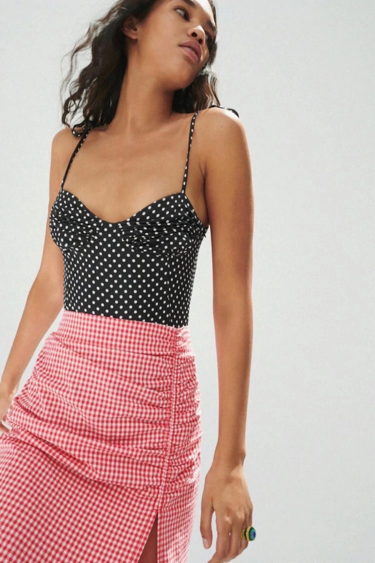 Polka Dot Pleated Satin Bodysuit