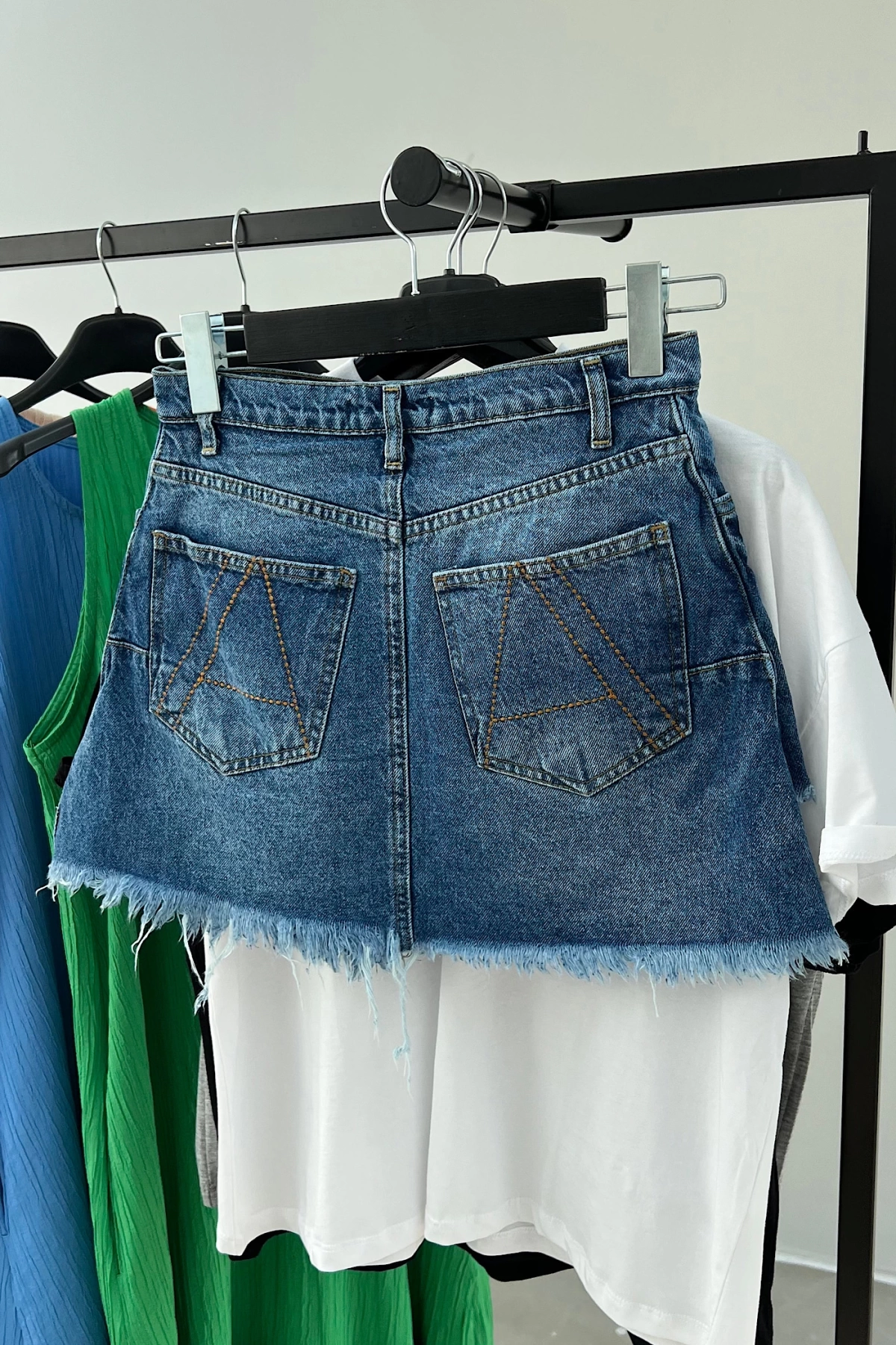 Tasseled Jean Short Skirt