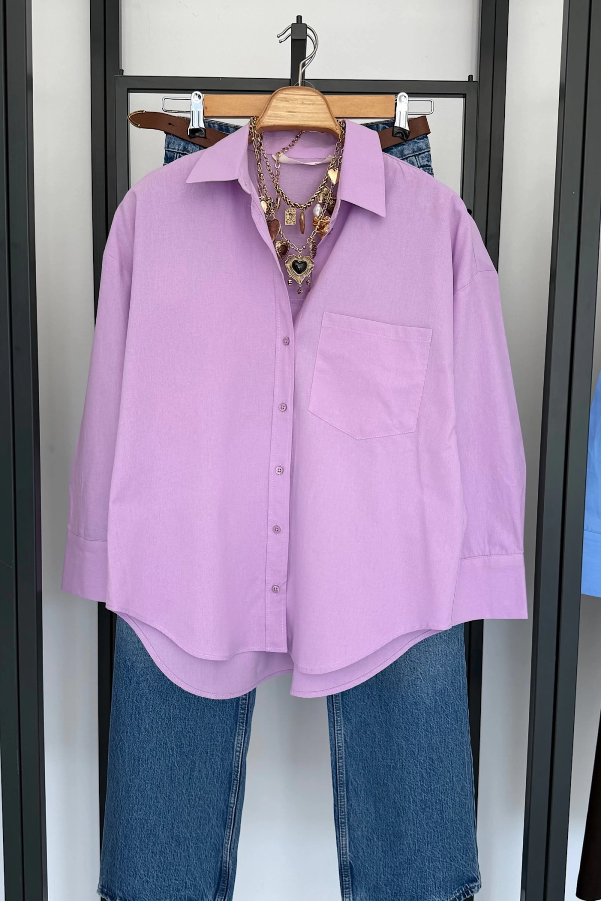 Regular Fit Poplin Gömlek Lila