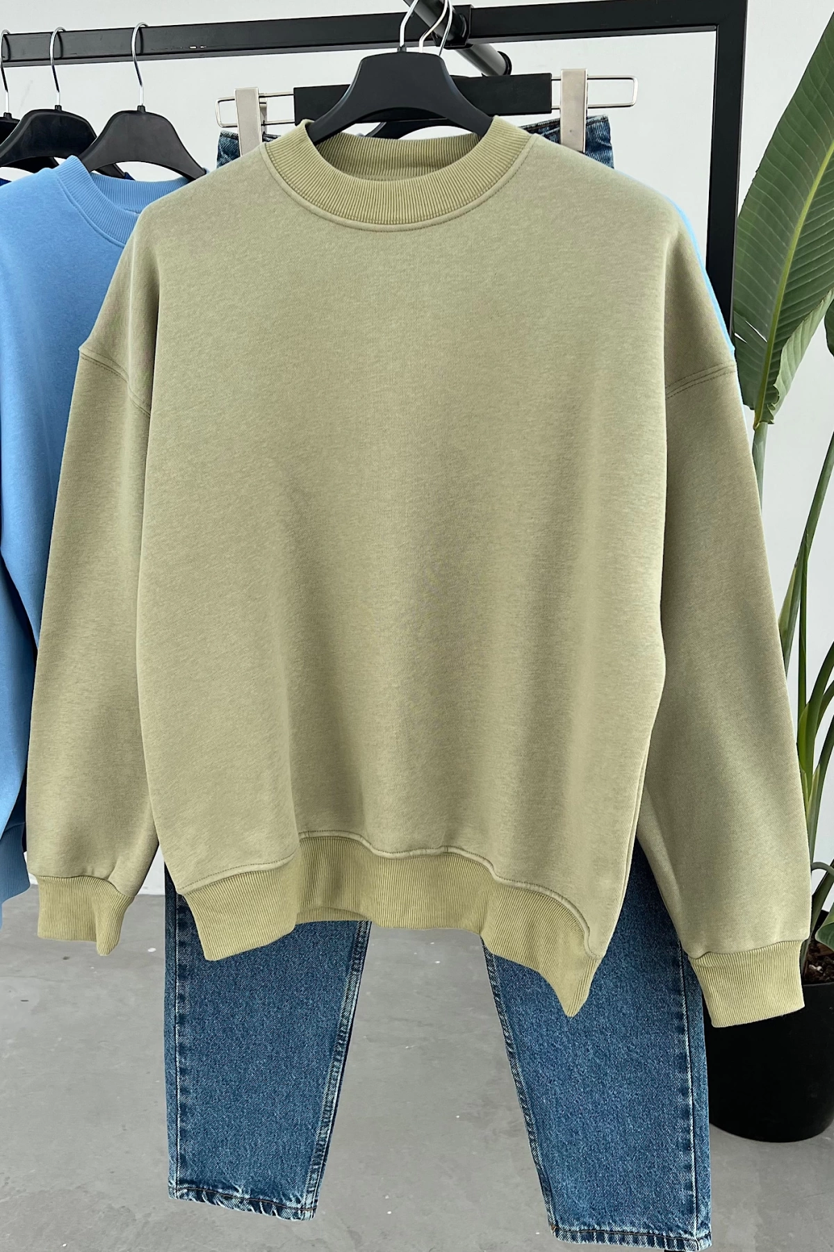 Ribanalı Şardonlu Sweatshirt Haki