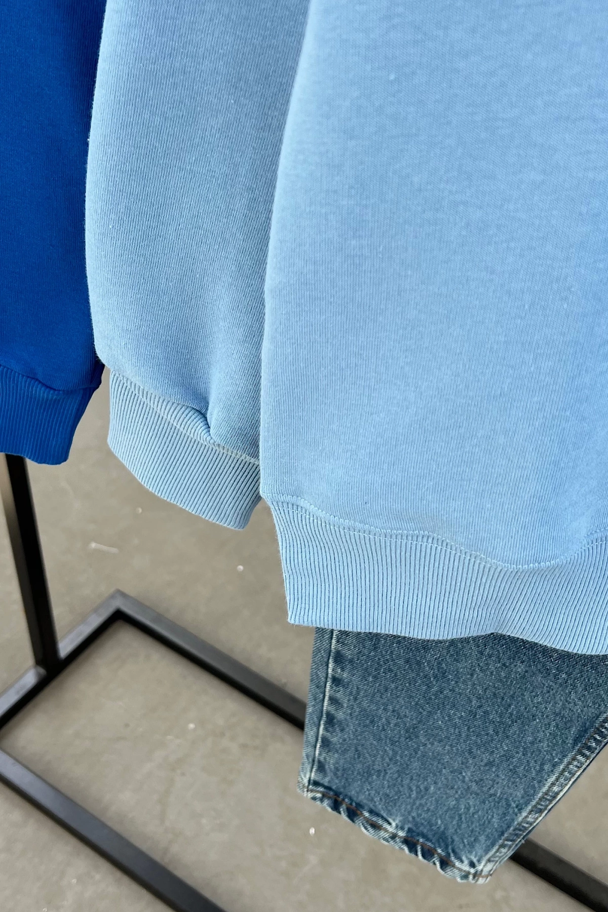Ribanalı Şardonlu Sweatshirt Mavi