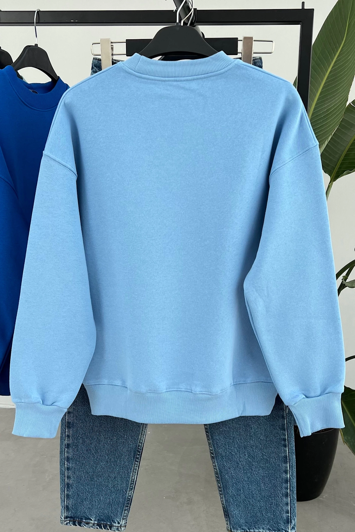Ribbed Hooded Sweatshirt Blue