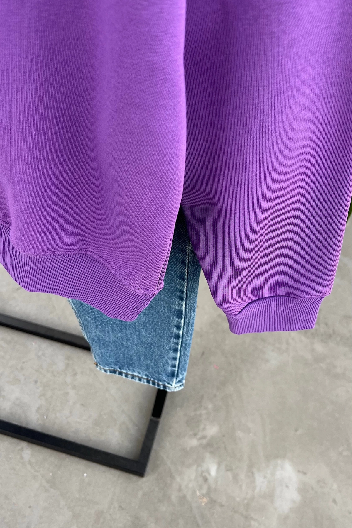 Ribbed Hooded Sweatshirt Purple