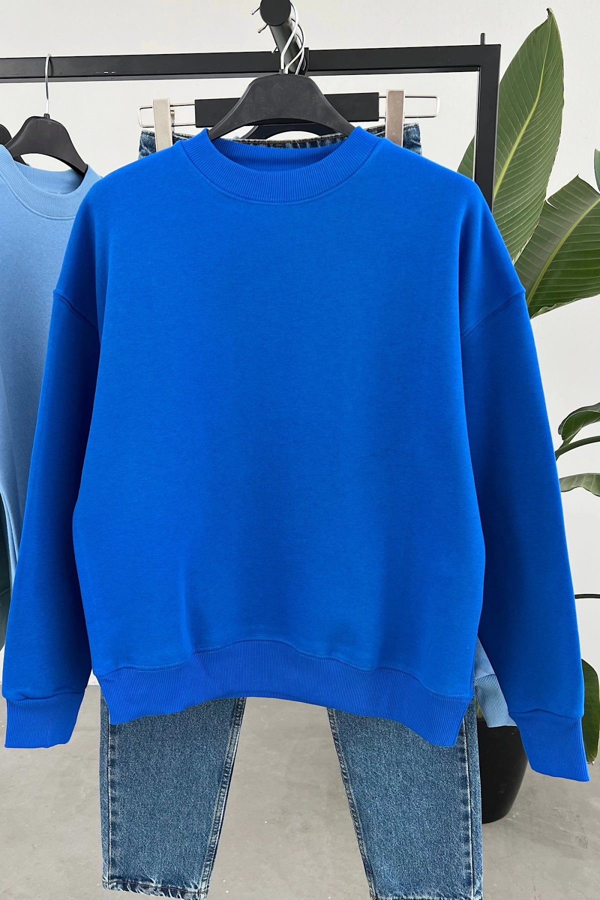 Ribbed Hooded Sweatshirt Saks Blue