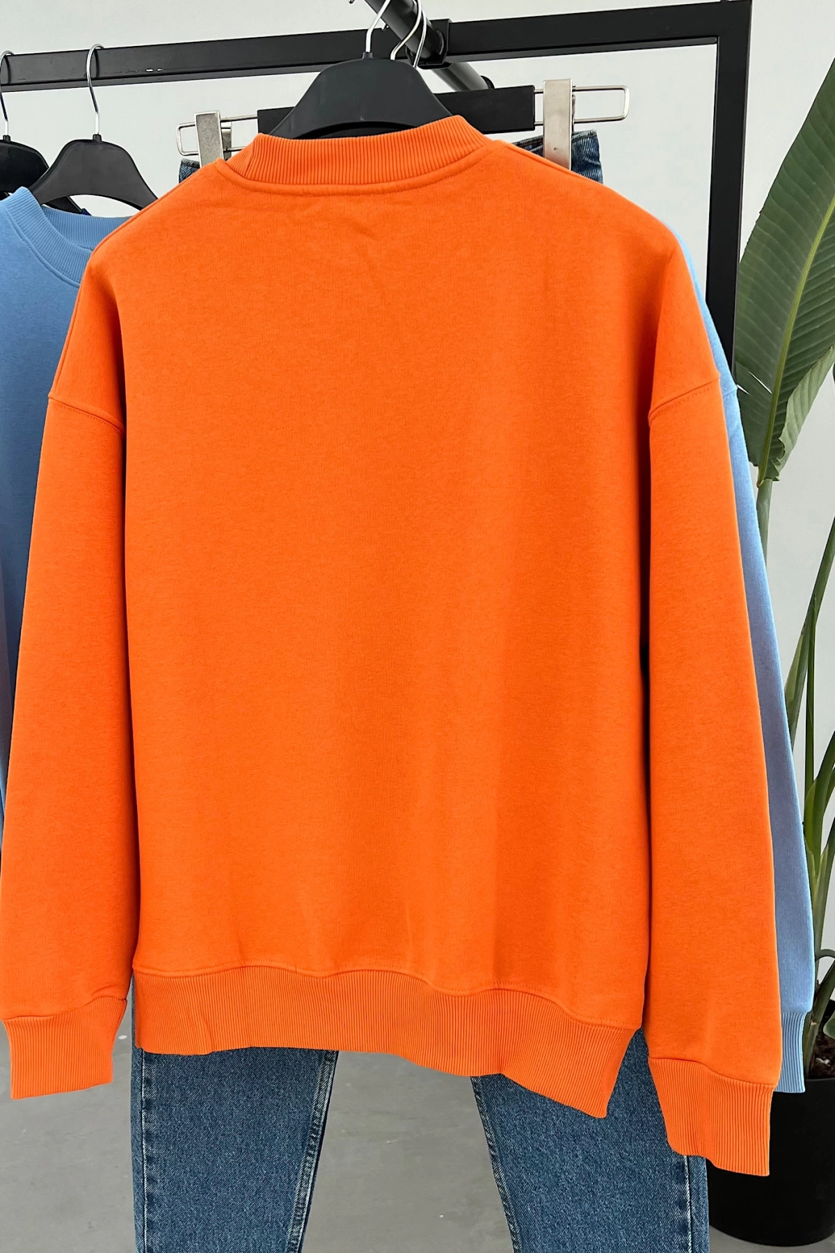Ribbed Hooded Sweatshirt Orange