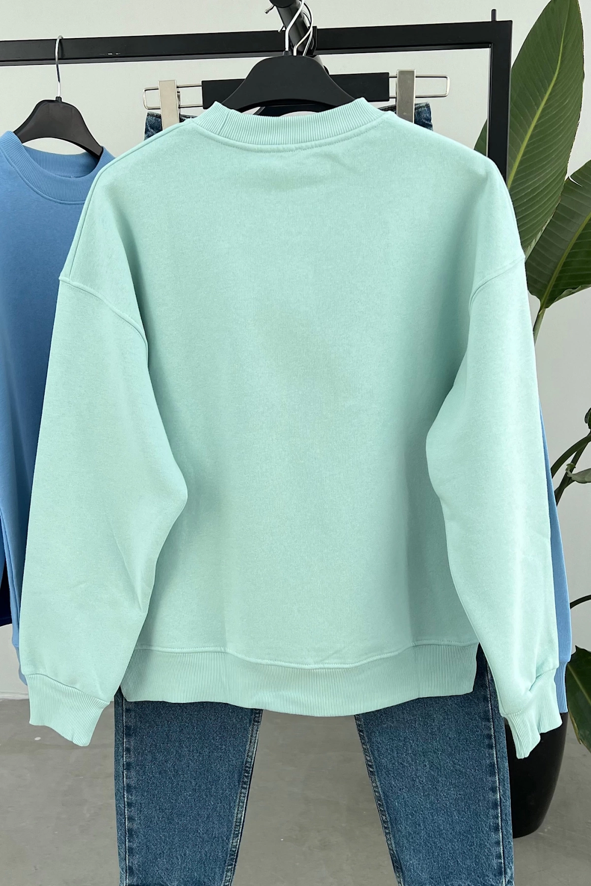 Ribanalı Şardonlu Sweatshirt Yeşil