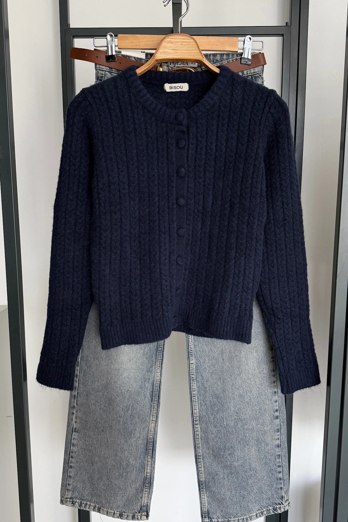 Saç Örgü Hırka Lacivert