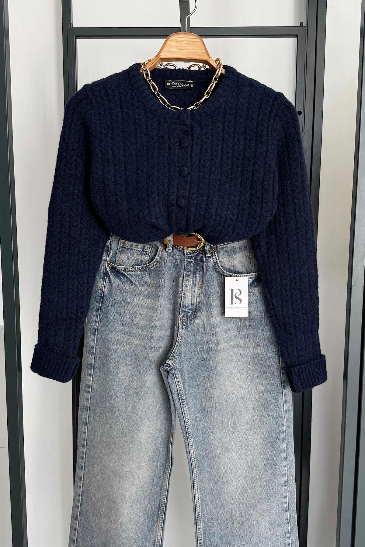 Saç Örgü Hırka Lacivert