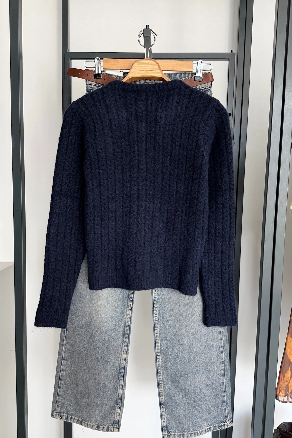 Saç Örgü Hırka Lacivert