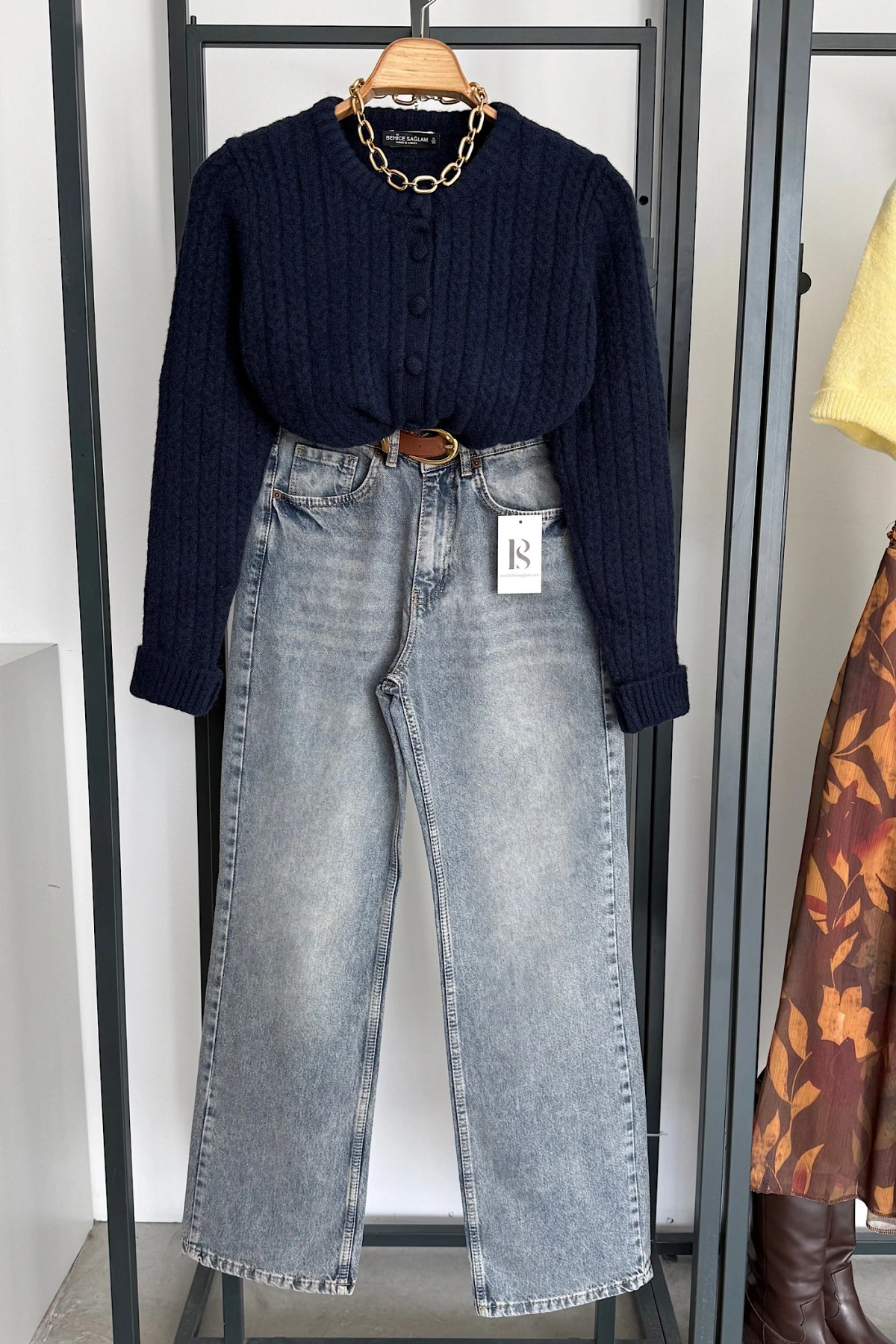 Saç Örgü Hırka Lacivert