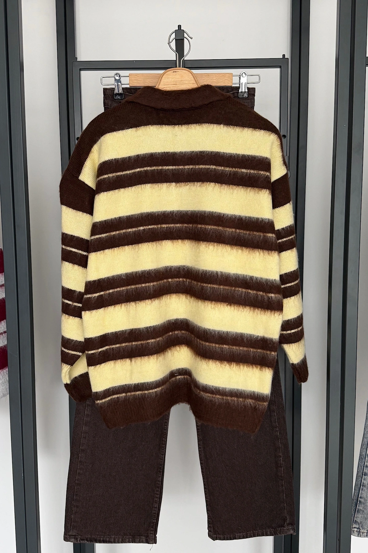 Sakallı Çizgili Kazak Sarı-Kahve