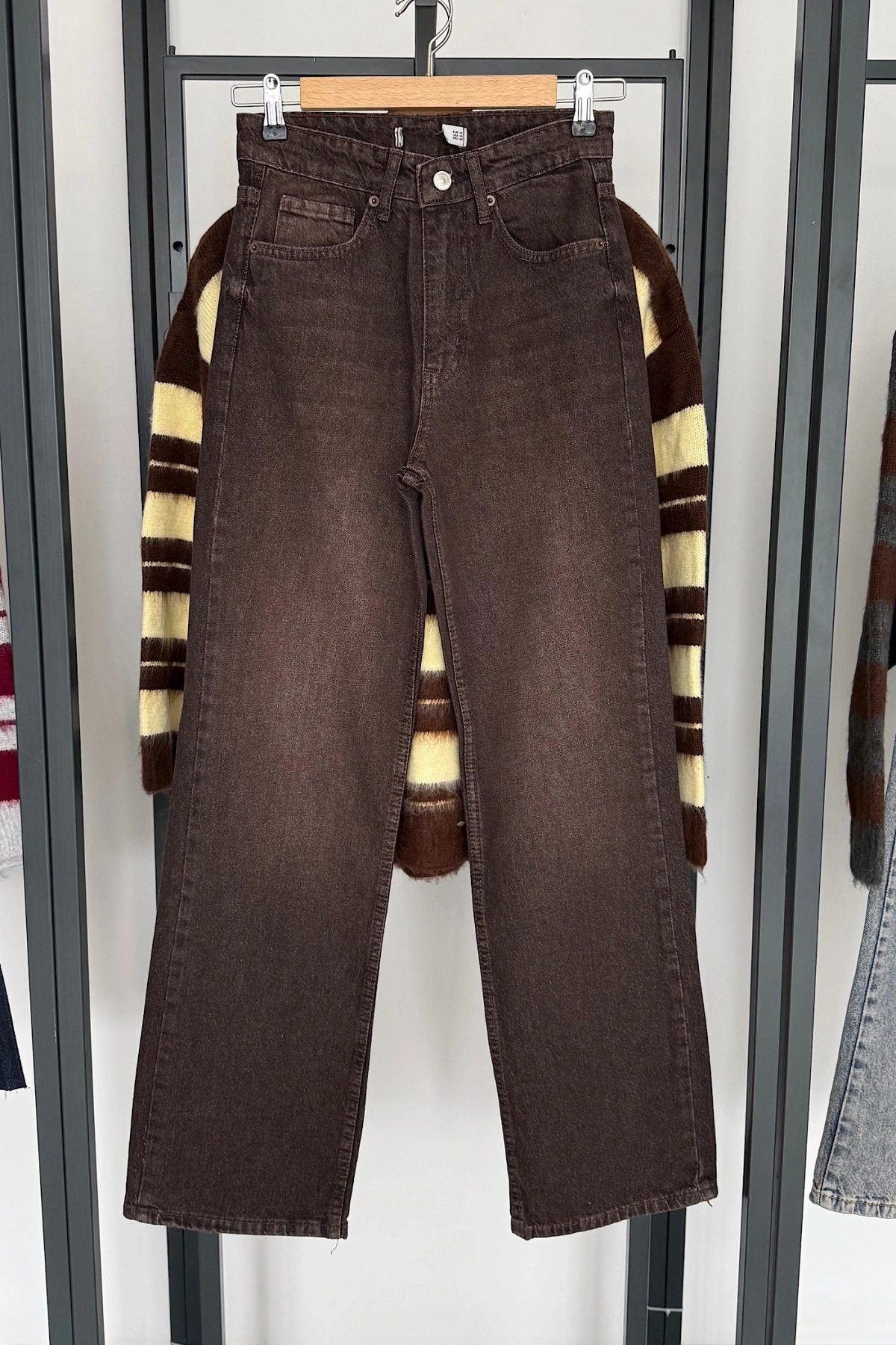 Straight Fit Vintage Görünümlü Jean Acı Kahve