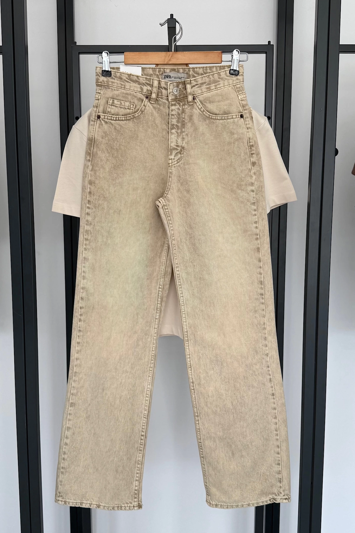 Straight Fit Vintage Görünümlü Jean Asit Sarısı