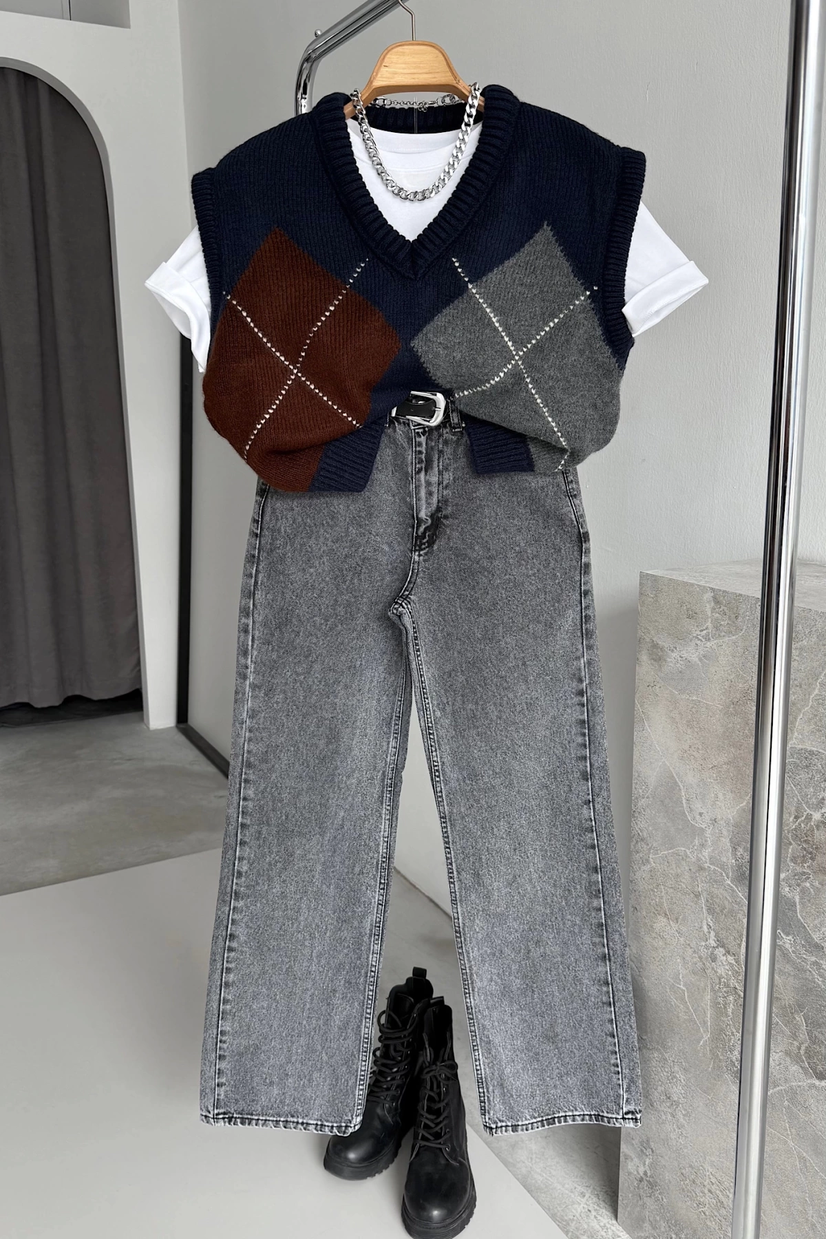 Straight Fit Vintage Görünümlü Jean Gri Yıkamalı