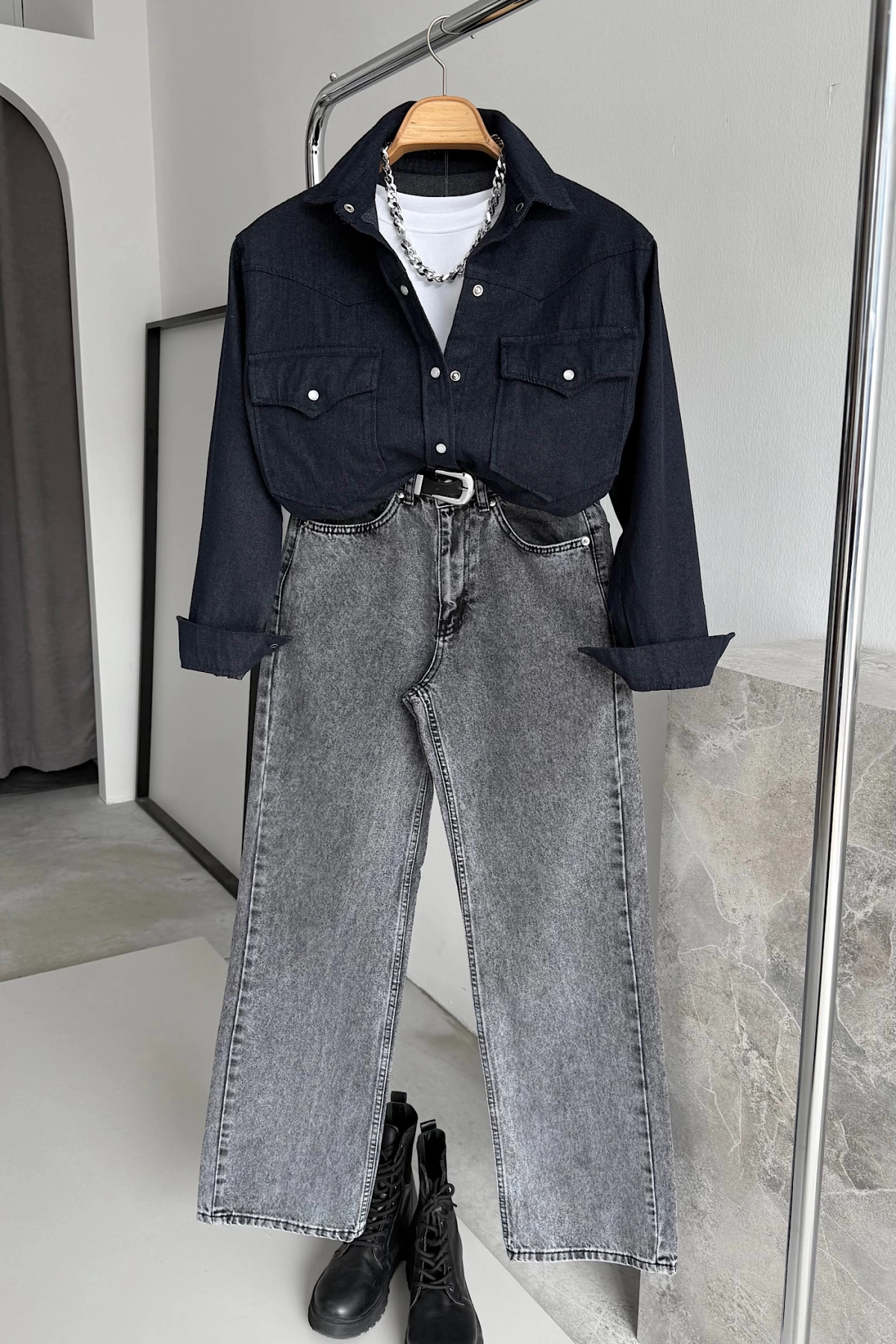 Straight Fit Vintage Görünümlü Jean Gri Yıkamalı