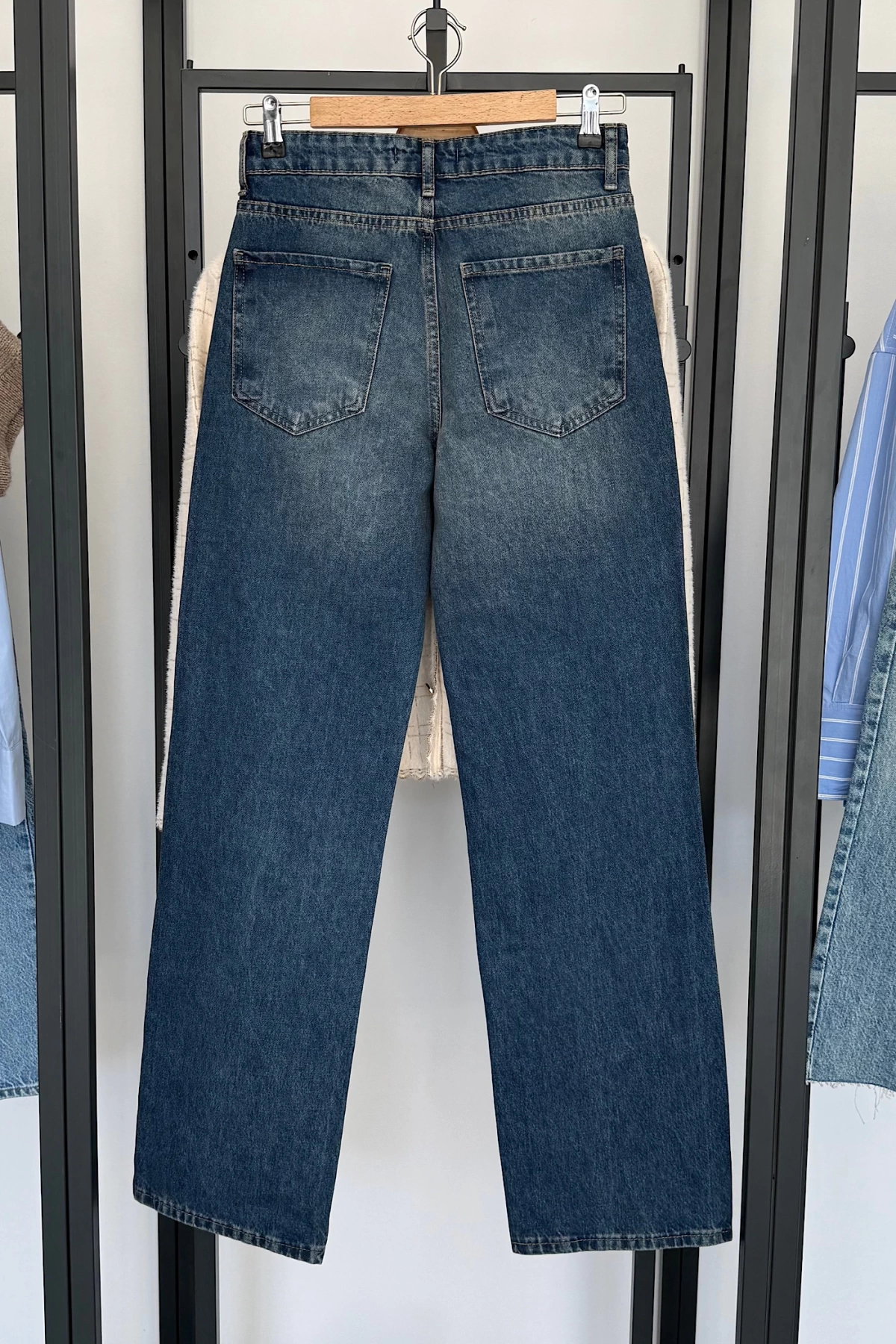 Straight Fit Vintage Görünümlü Jean Mavi