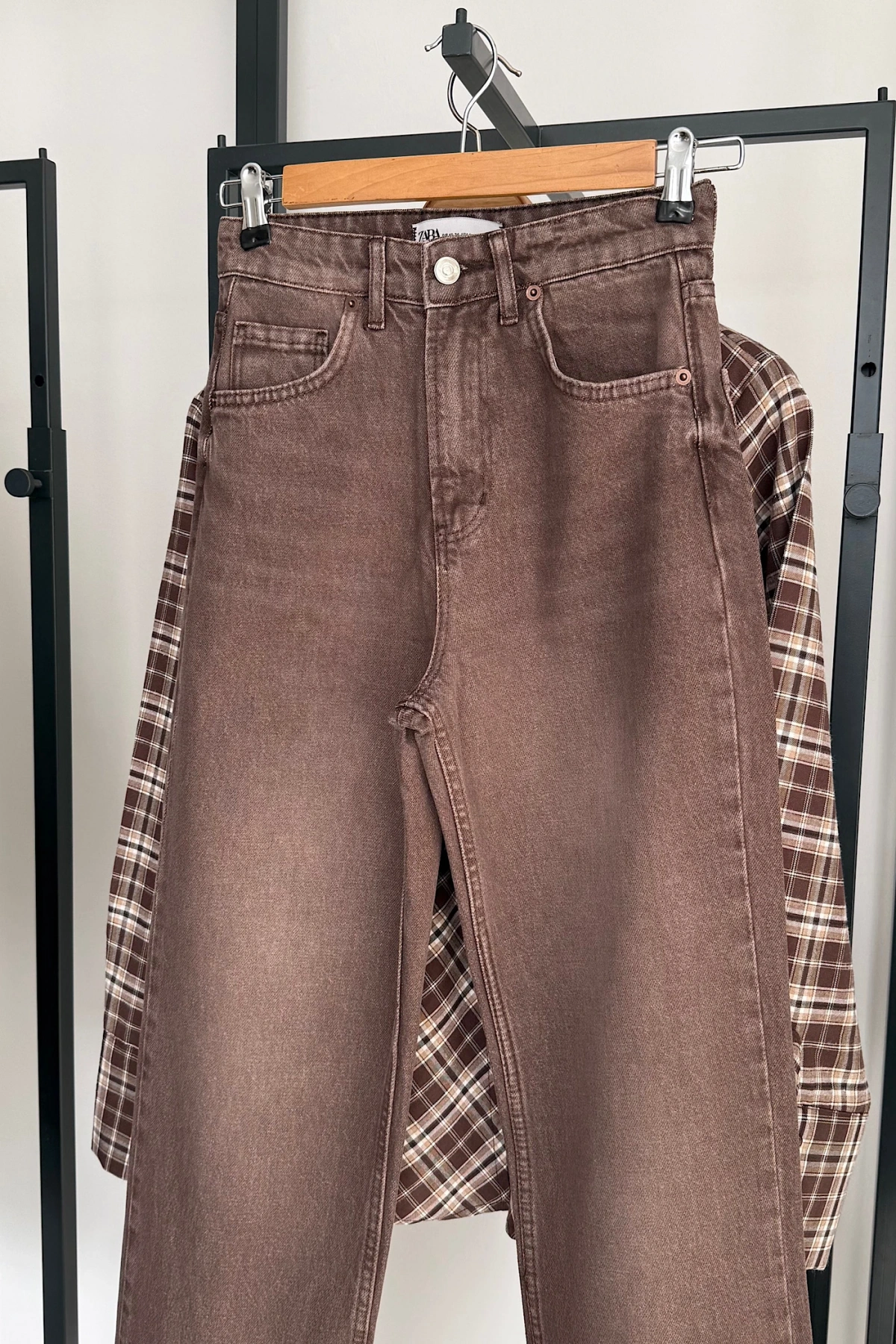 Straight Fit Vintage Görünümlü Kesik Paça Jean Kahverengi