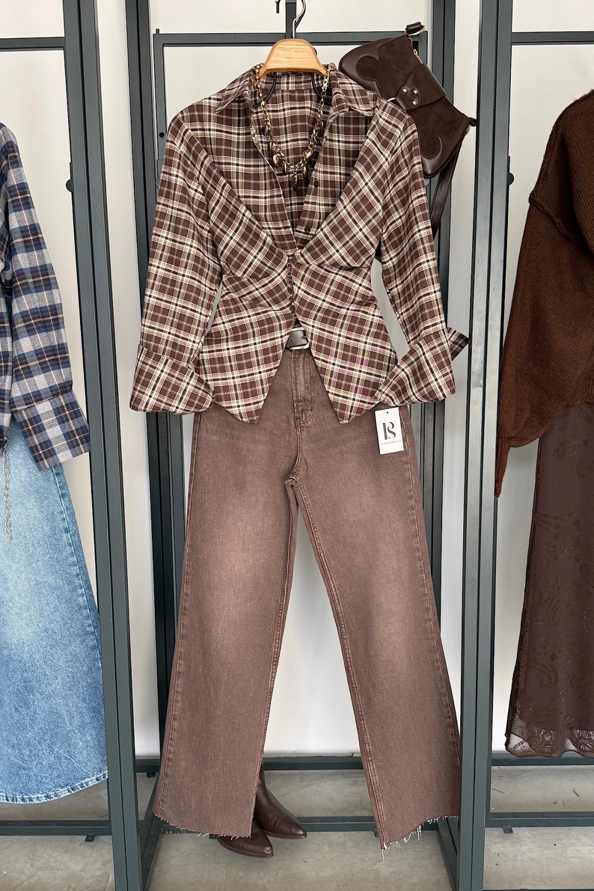 Straight Fit Vintage Görünümlü Kesik Paça Jean Kahverengi