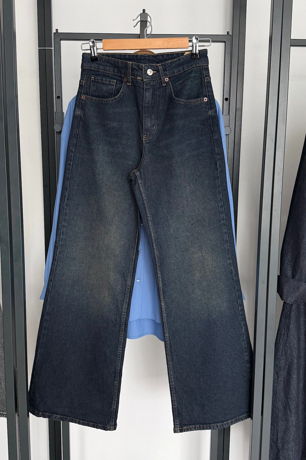 Straight Geniş Paça Jean Koyu Lacivert