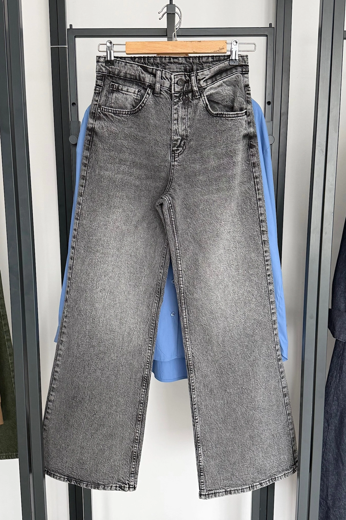 Straight Geniş Paça Jean Kül Gri