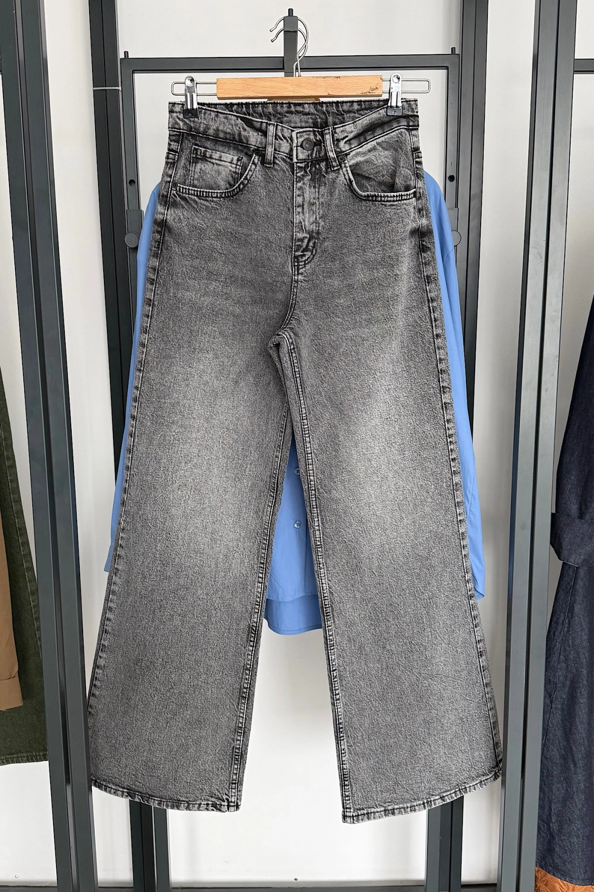 Straight Geniş Paça Jean Kül Gri