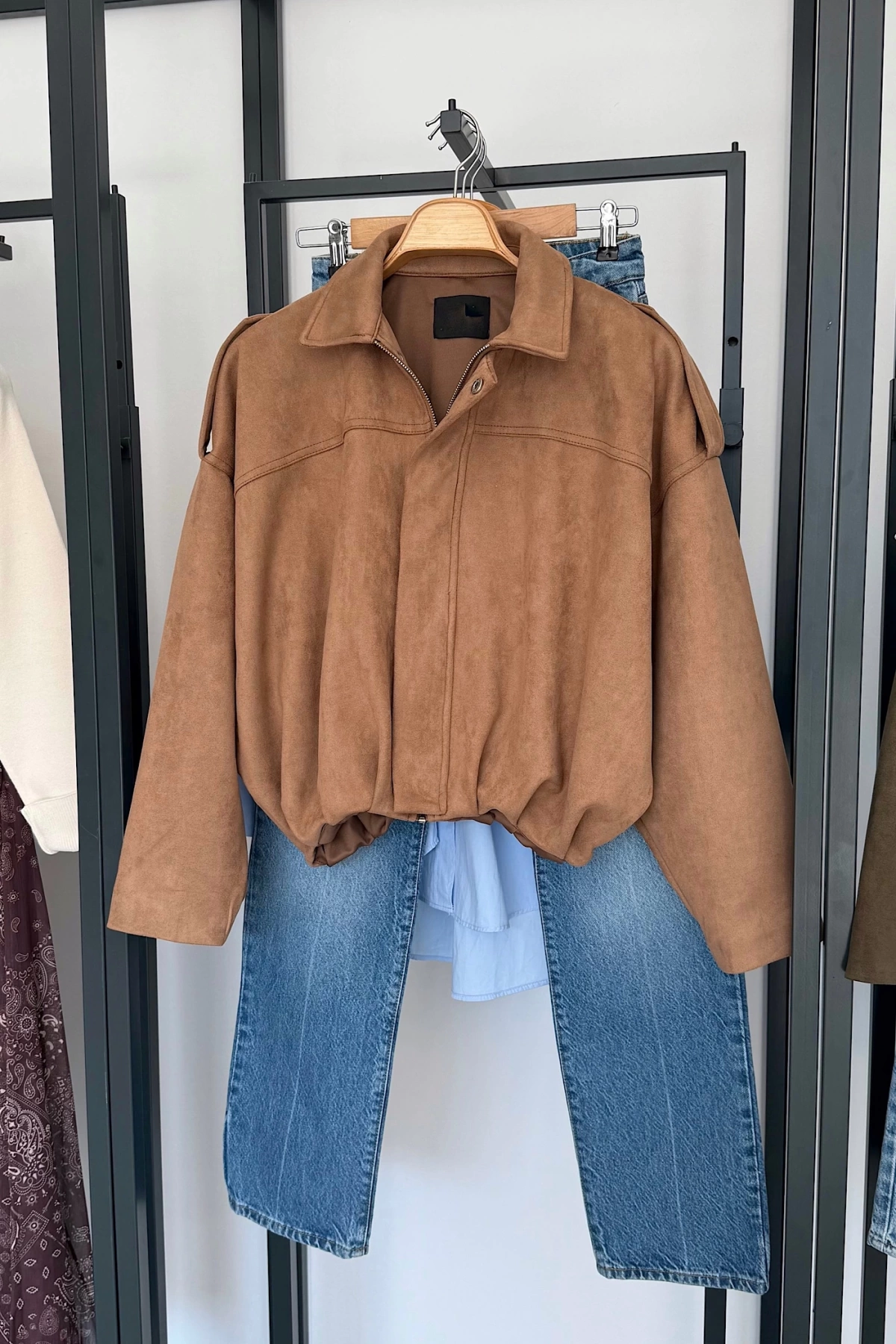 Süet Görünümlü Bomber Camel