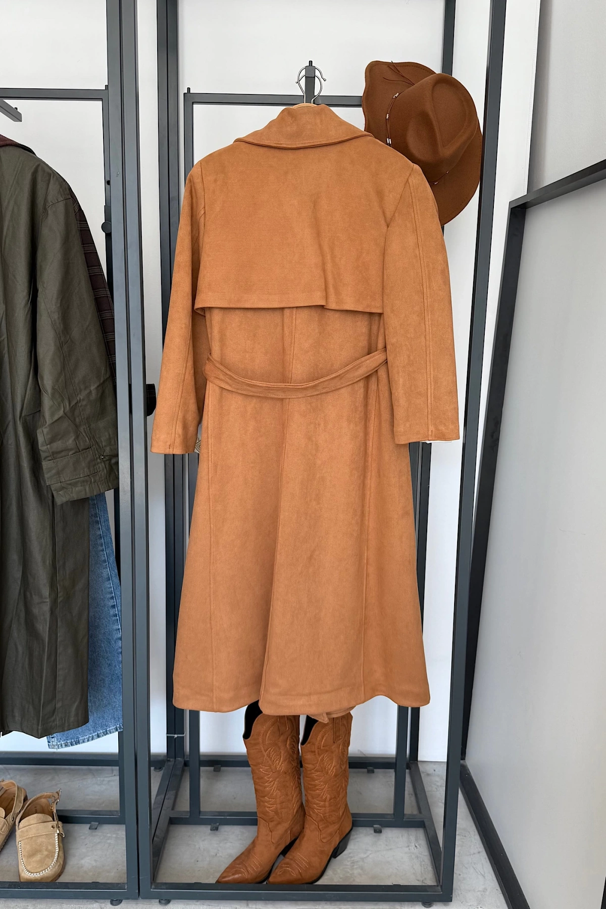 Süet Görünümlü Trench Coat Taba