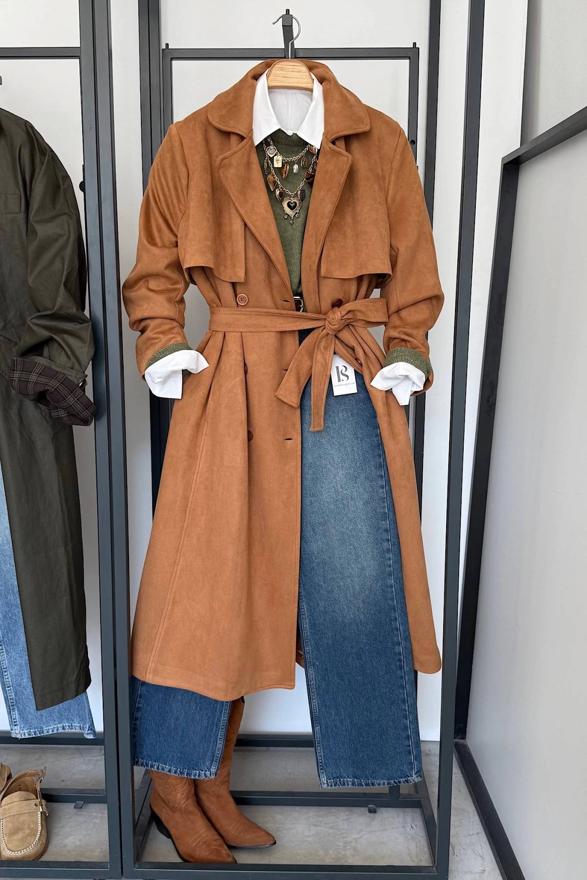 Süet Görünümlü Trench Coat Taba