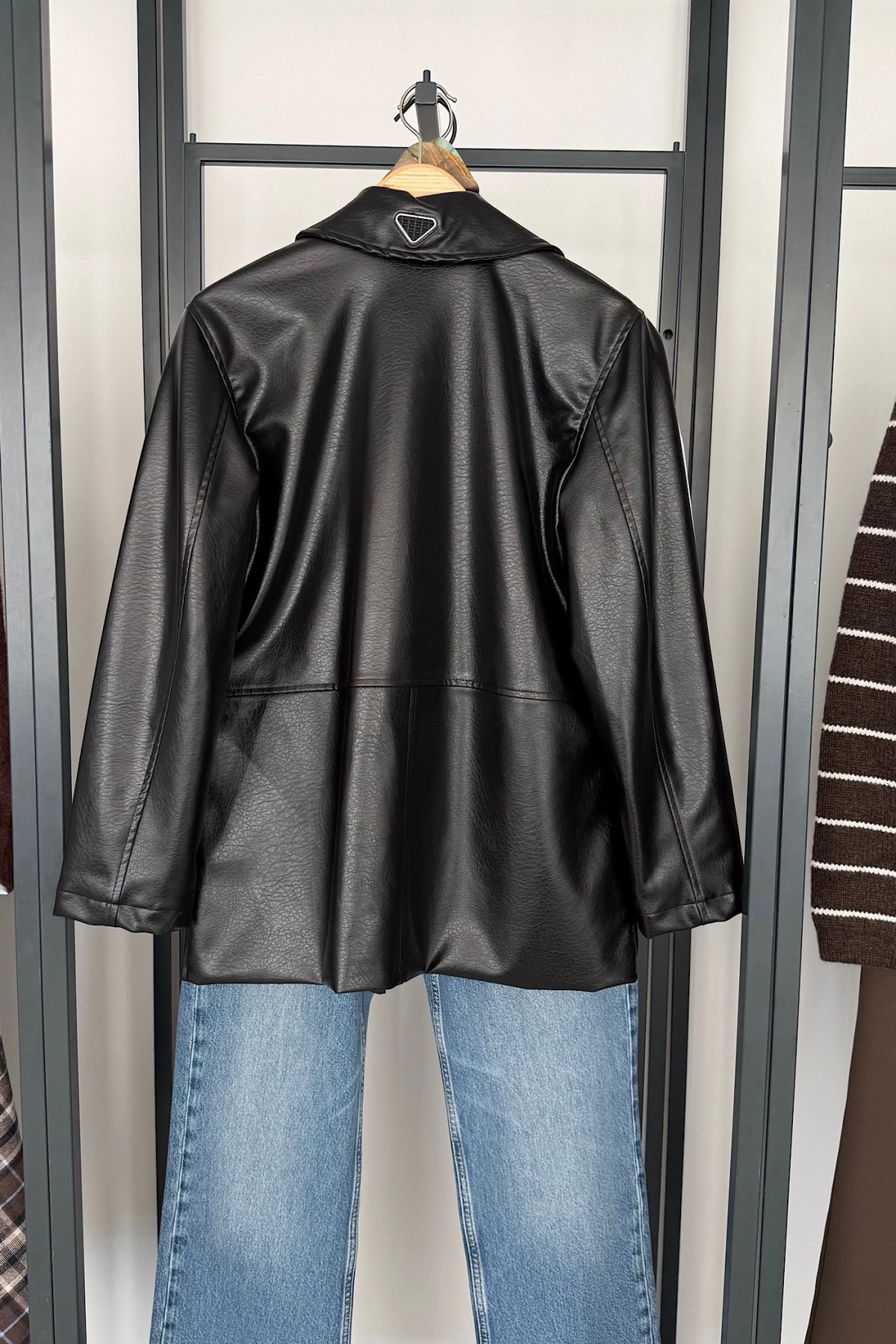 Tasarım Deri Ceket Siyah