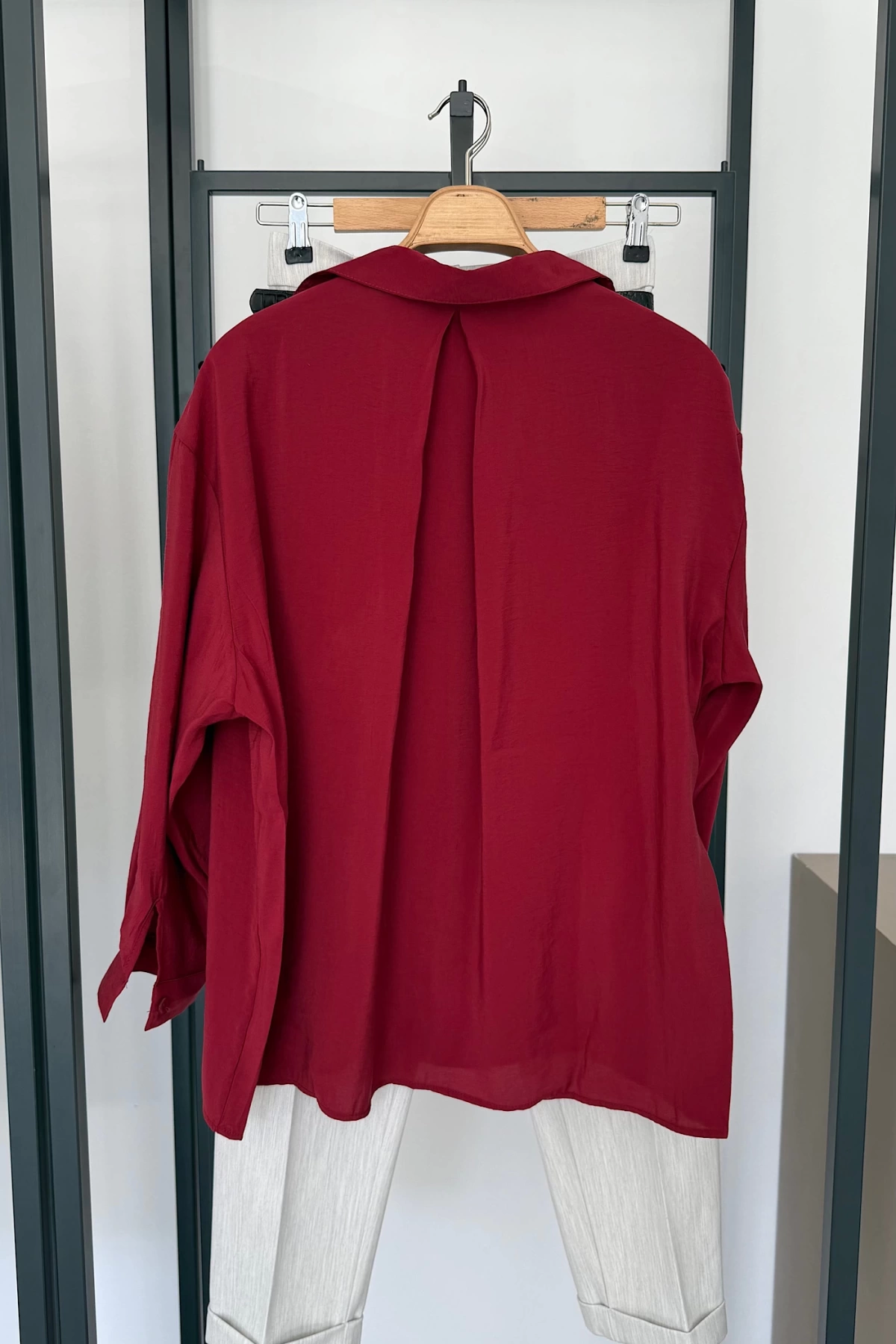 Tek Cep Oversize Gömlek Bordo