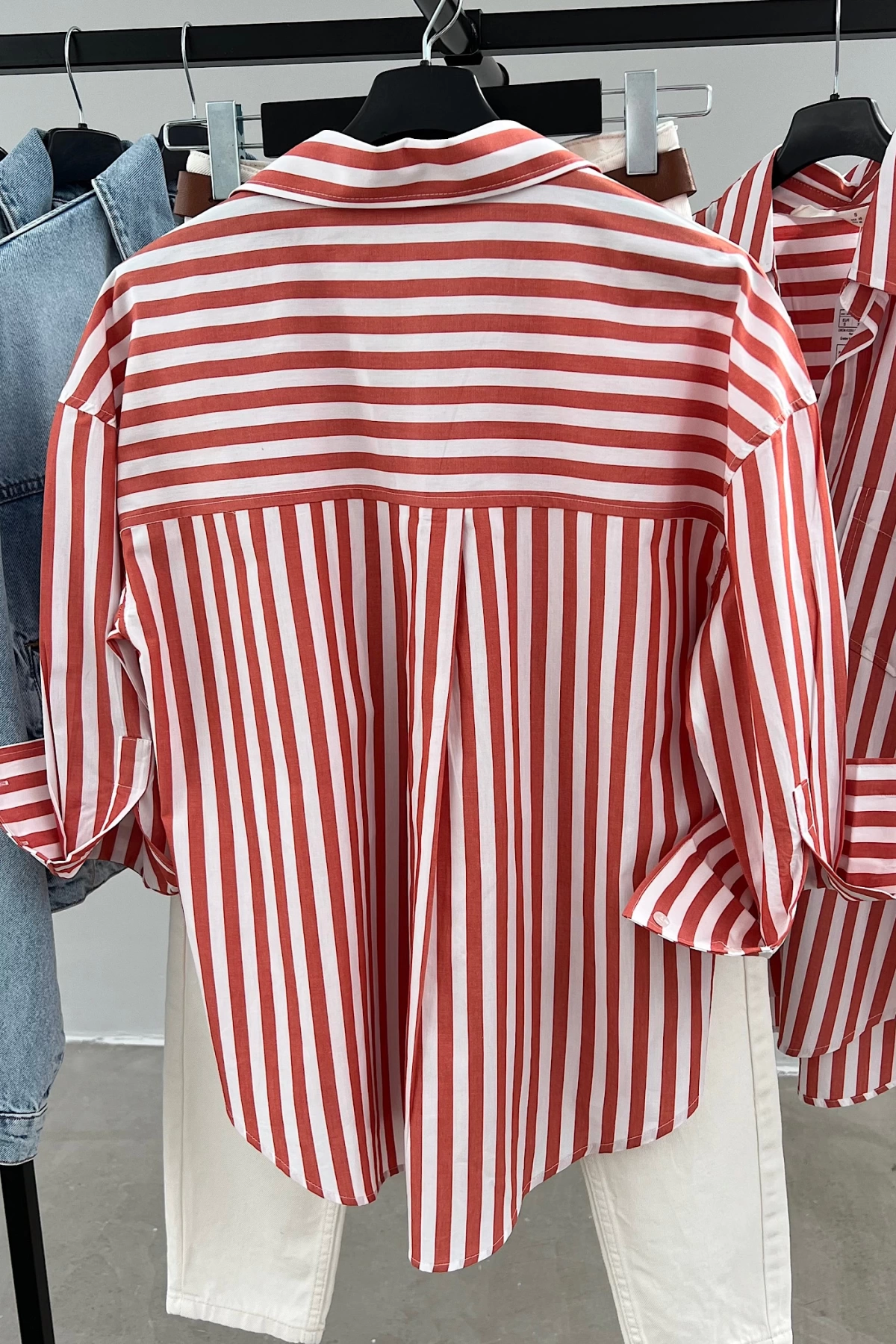 Tek Cepli Oversize Keten Gömlek Kırmızı